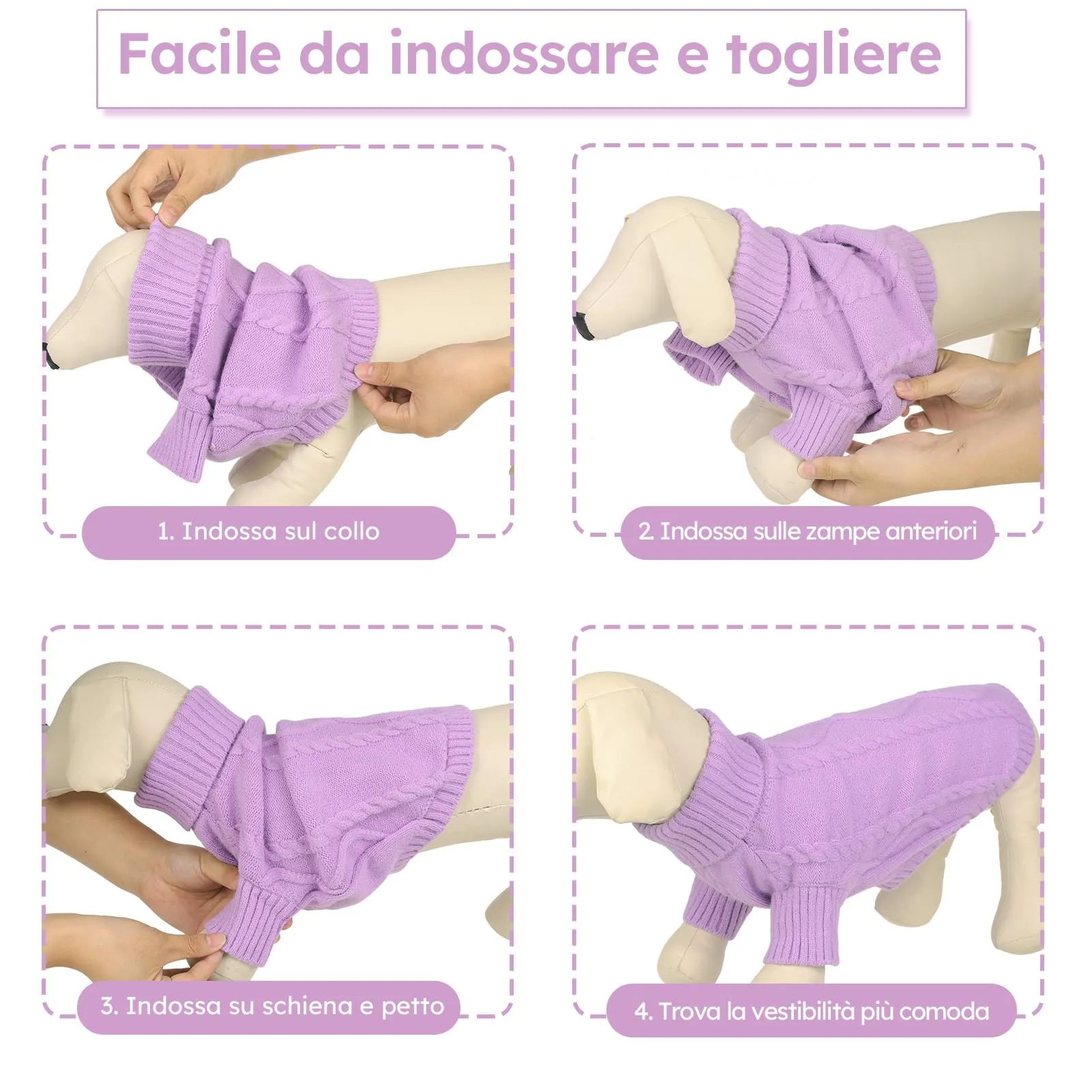 Queenmore Maglioncino Caldo con Collo Alto per Cani di Piccola Taglia, Lilla, S - immagine 5