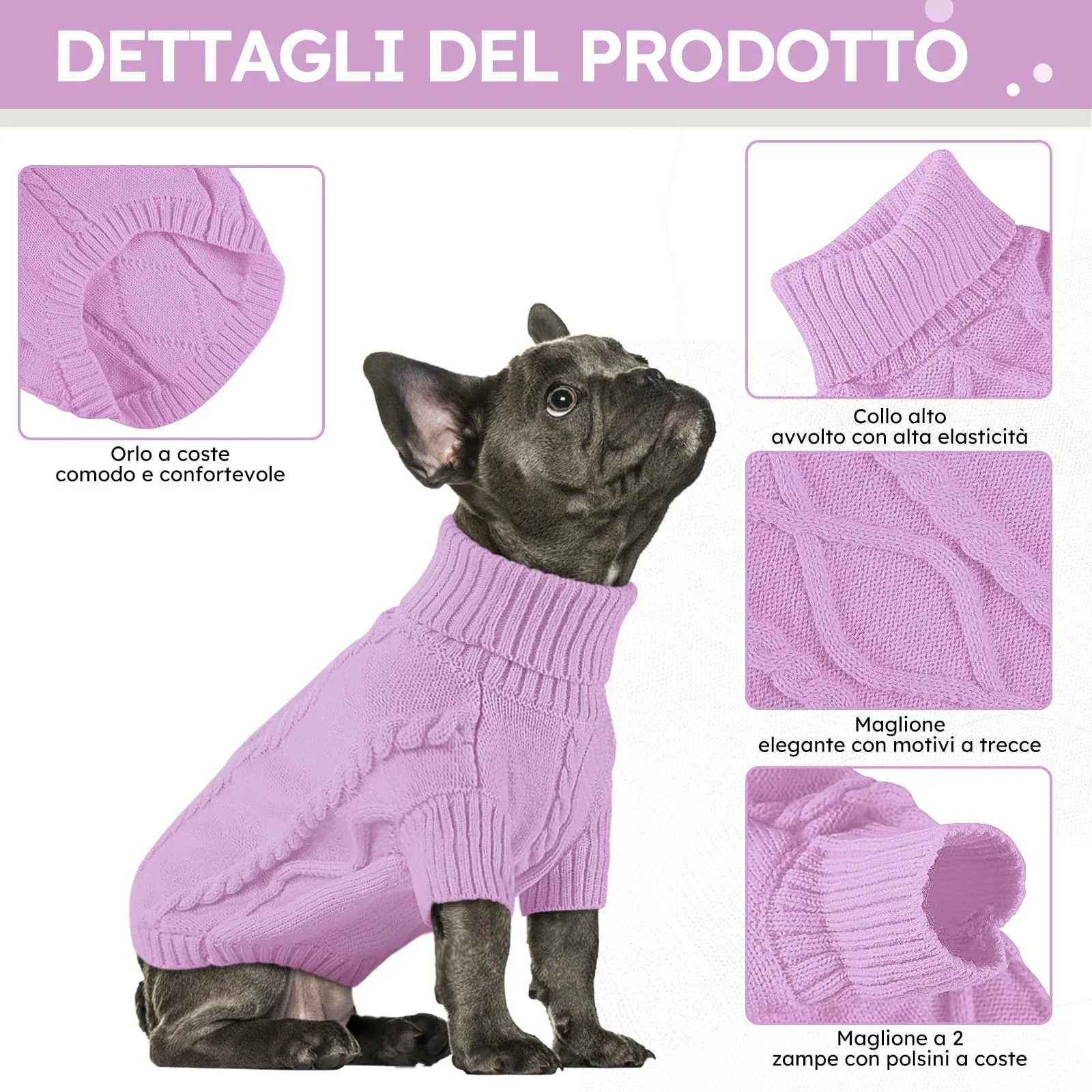 Queenmore Maglione per Cane, Taglia XL, Lilla - immagine 3