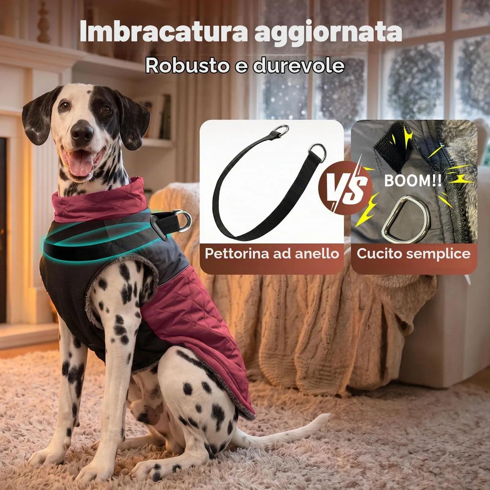 JoyDaog Cappottino Impermeabile in Pile per Cani, Rosso, L - immagine 2