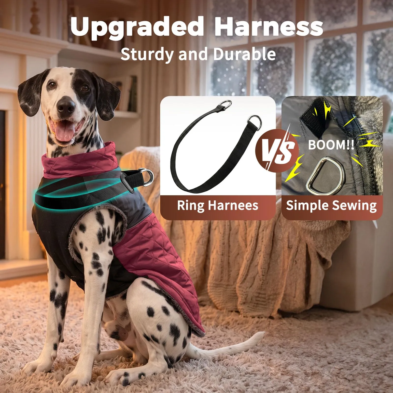 JoyDaog Cappotto Invernale per Cani di Piccola Taglia, Taglia M, Rosso - immagine 2