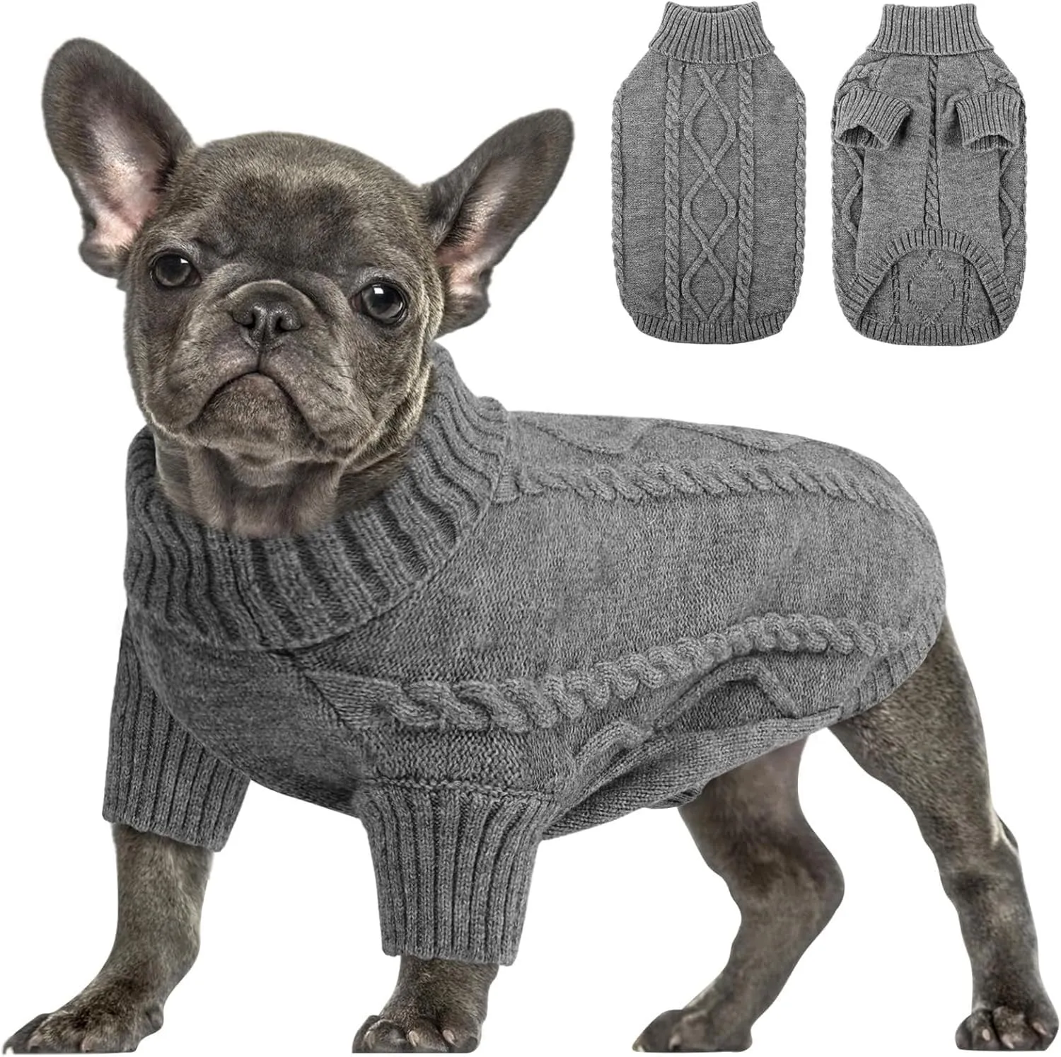 Queenmore Maglione a trecce per cani di piccola e media taglia, Grigio scuro - immagine 1