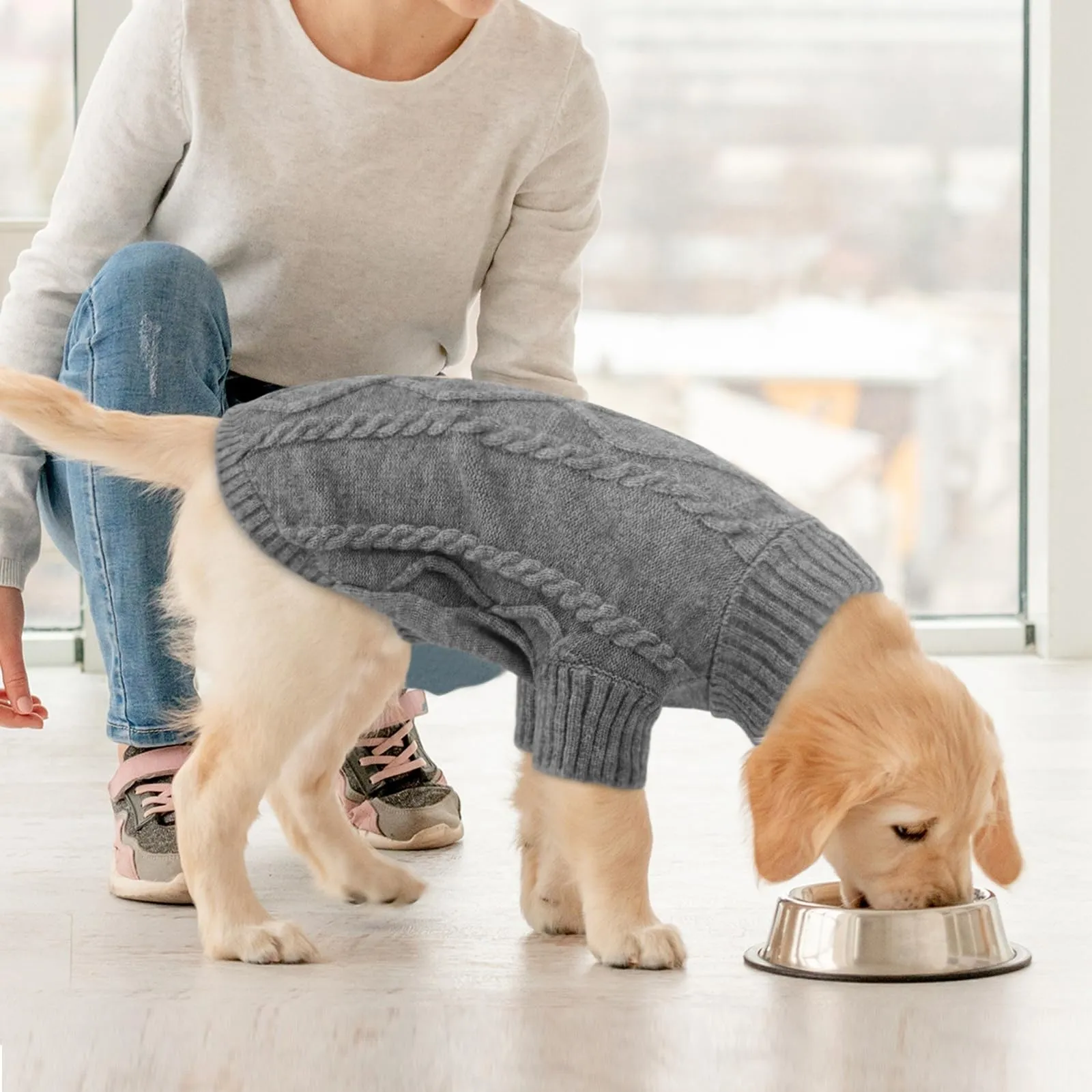 Queenmore Maglione per cani a treccia, XL, Grigio scuro - immagine 6