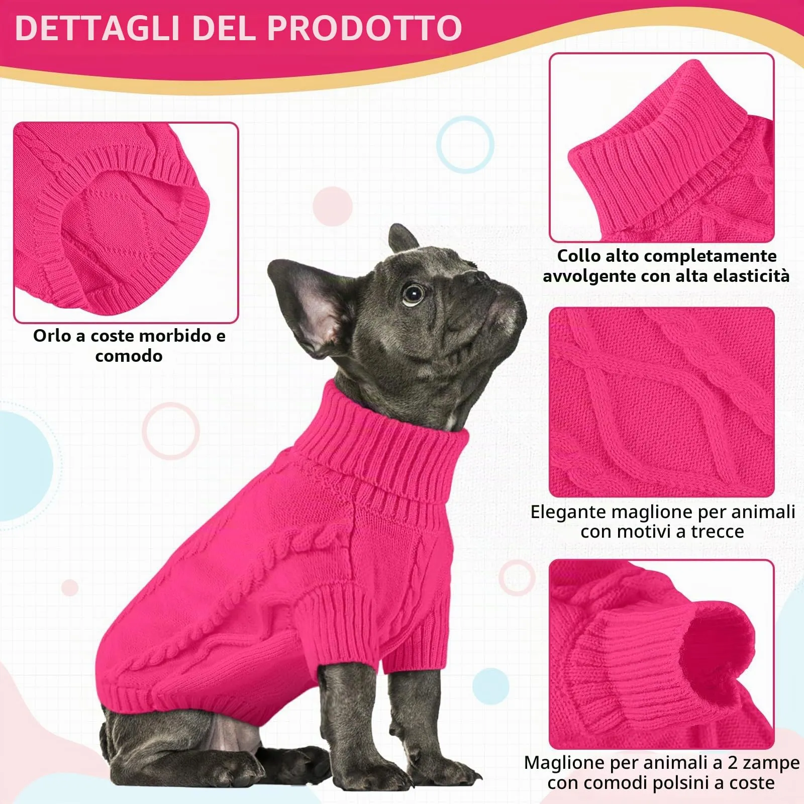 Queenmore Maglione Cane Bassotto Caldo Elastico Collo Alto Ritorto - immagine 3