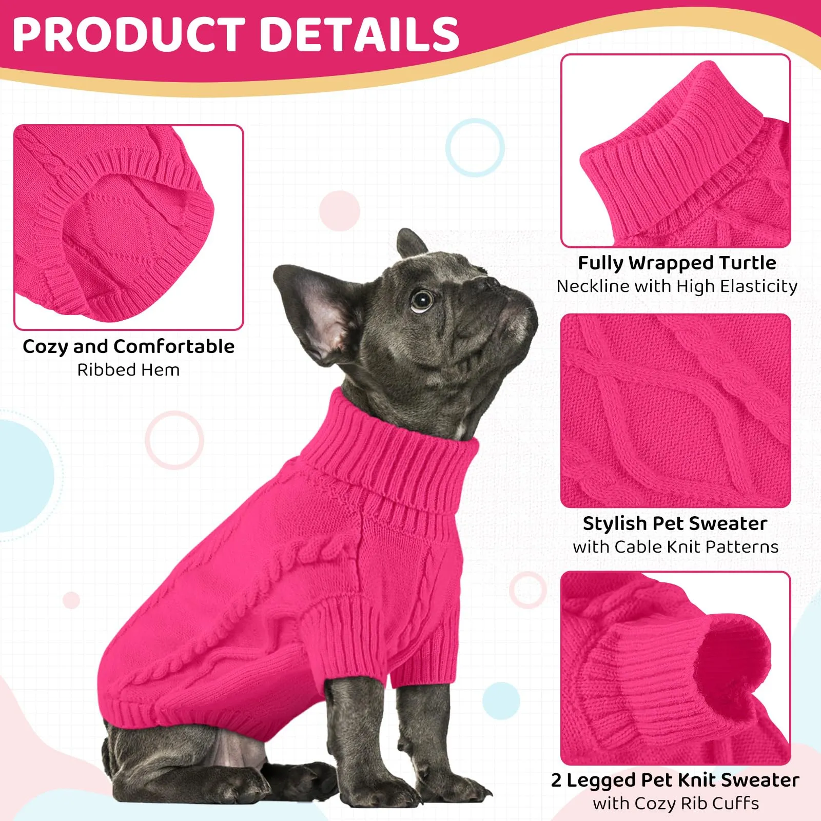 Queenmore Maglione per Cani Bassotto Caldo Elastico con Collo Alto Ritorto - immagine 3