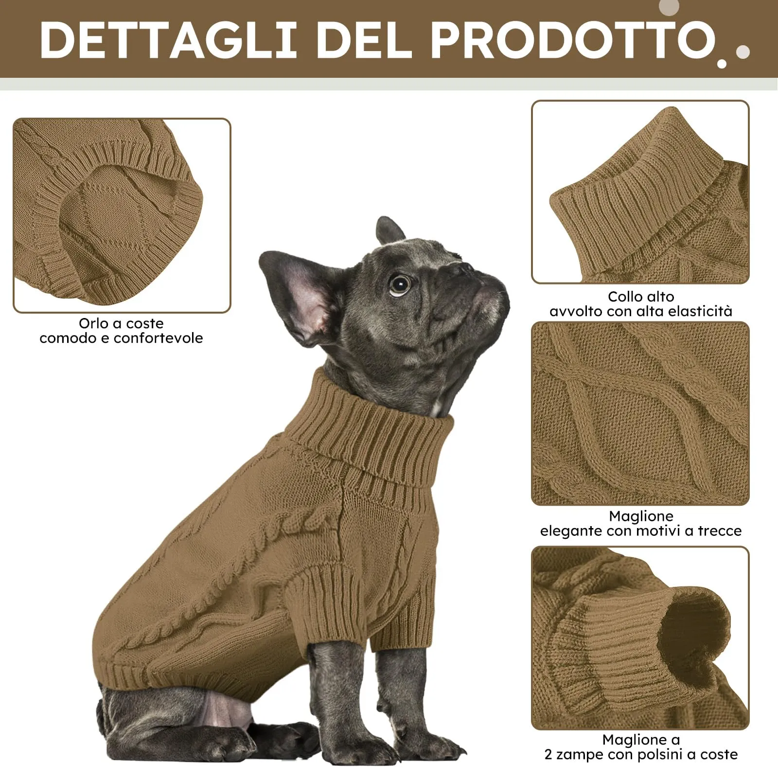 Queenmore Maglioncino a Collo Alto per Cane, Taglia M, Marrone - immagine 3