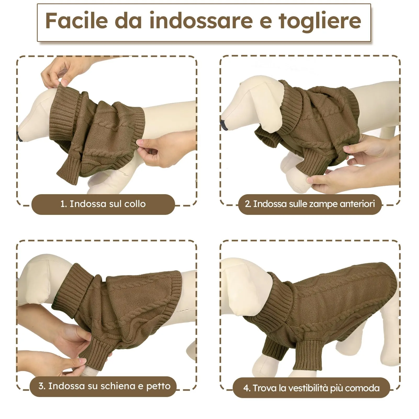 Queenmore Maglioncino a Collo Alto per Cane, Taglia M, Marrone - immagine 5