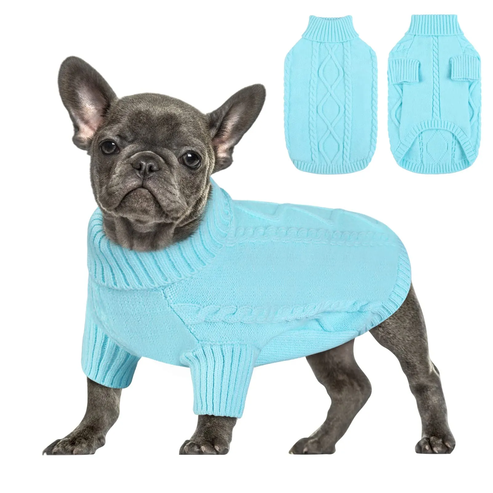 Queenmore Maglioncino per Cani a Treccia con Collo Alto, Blu Cielo, Taglia L - immagine 1