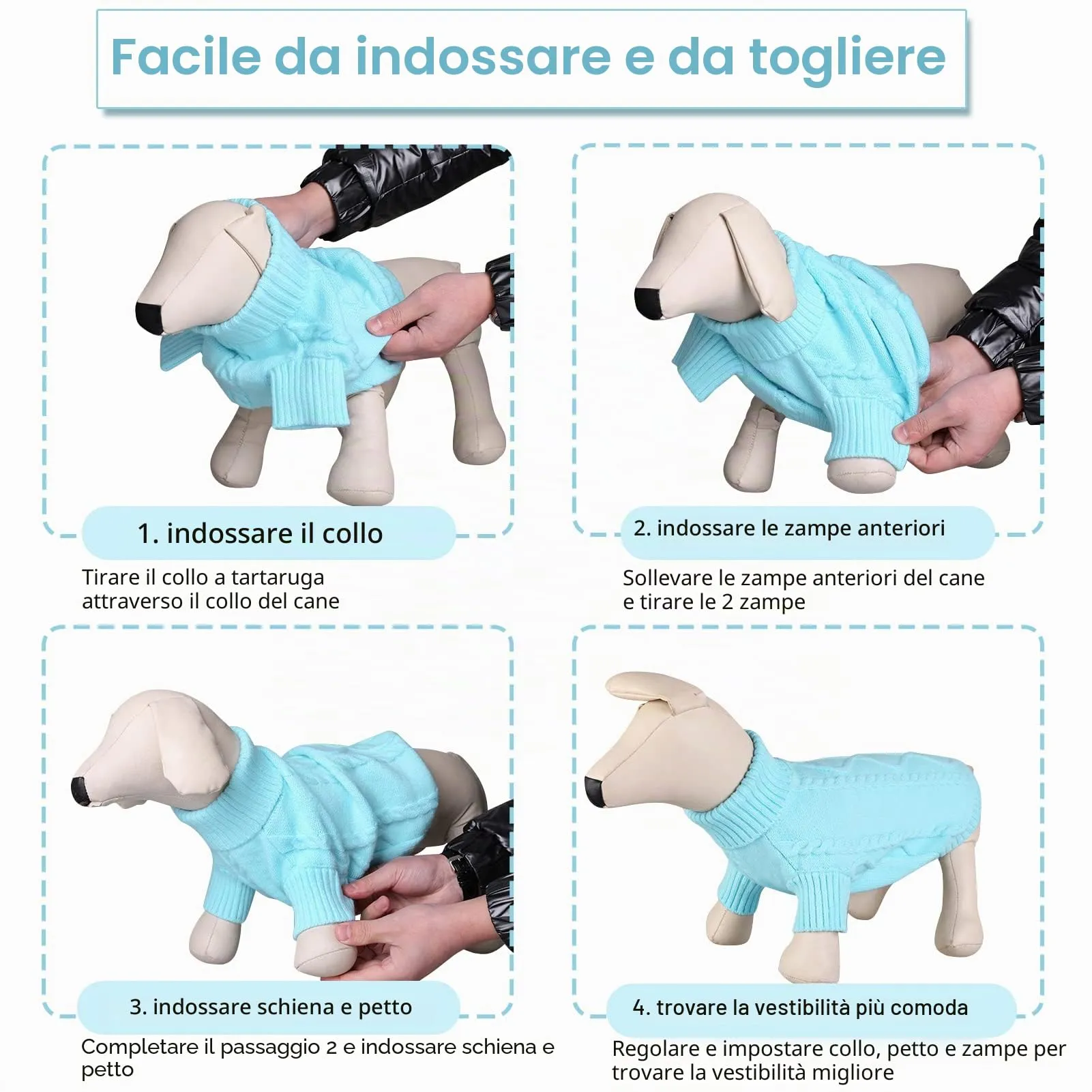 Queenmore Maglioncino per Cani a Treccia con Collo Alto, Blu Cielo, Taglia L - immagine 5