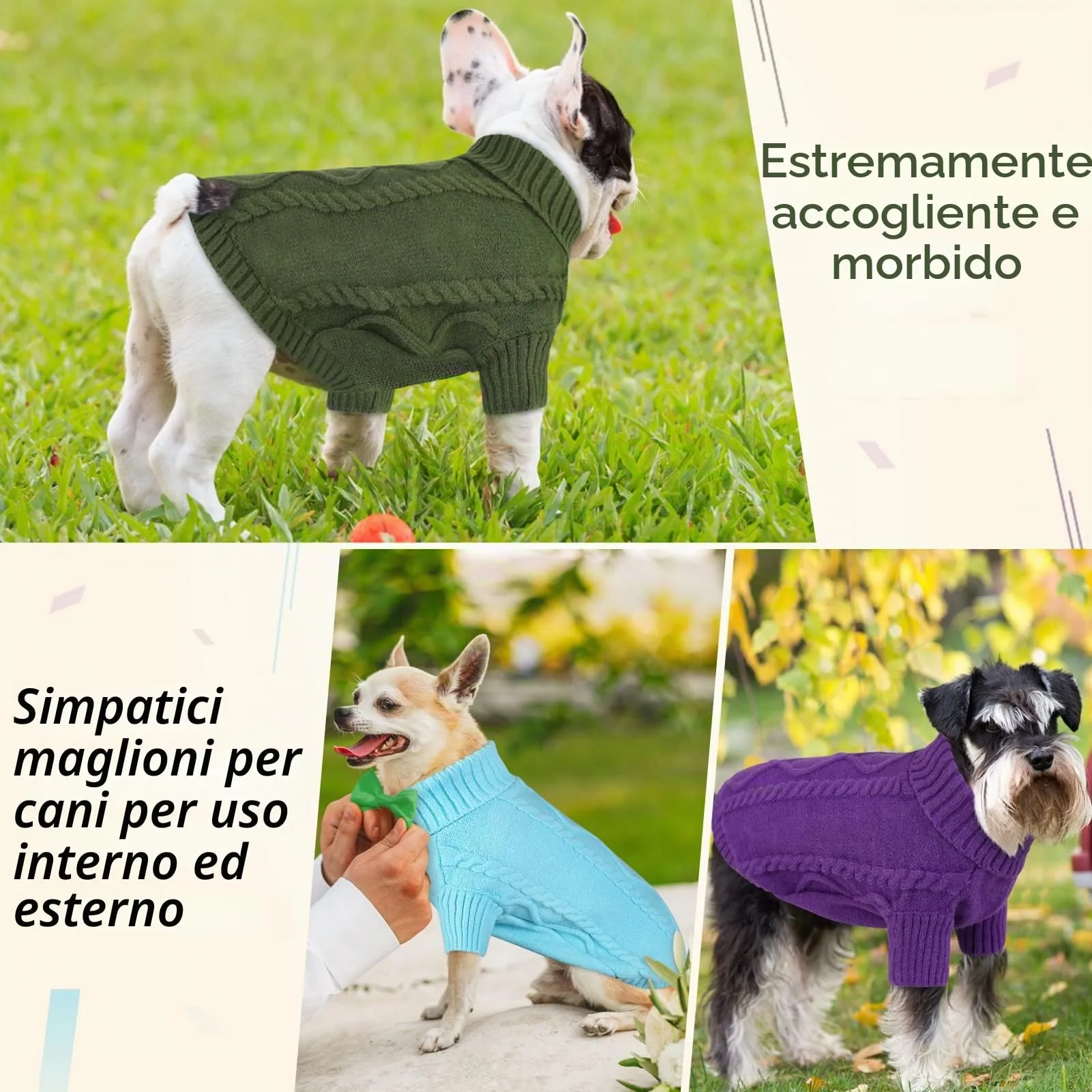 Queenmore Maglioncino per Cani a Treccia con Collo Alto, Blu Cielo, Taglia L - immagine 7