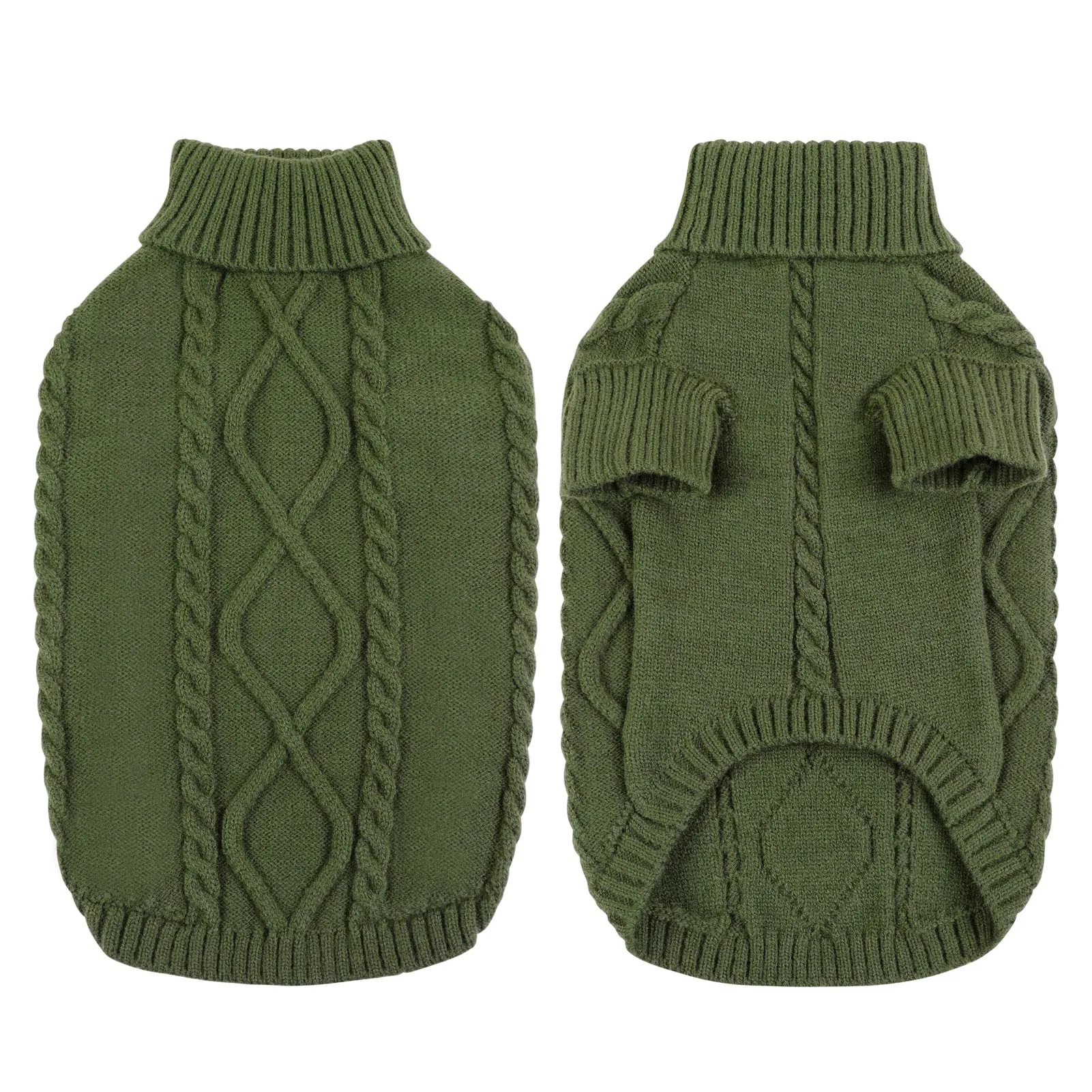 Queenmore Maglione per Cani a Treccia con Collo Alto, Army Green, Taglia M - immagine 2