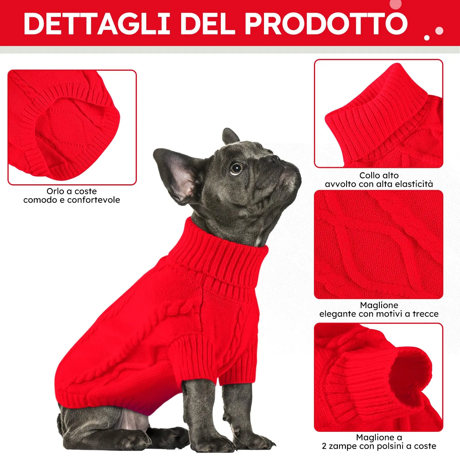 Queenmore Maglione per Cani, Rosso, 2XL - immagine 3
