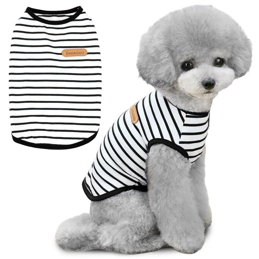 Voarge Maglietta a righe per cani in cotone, Taglia Medium, Nero - immagine 1