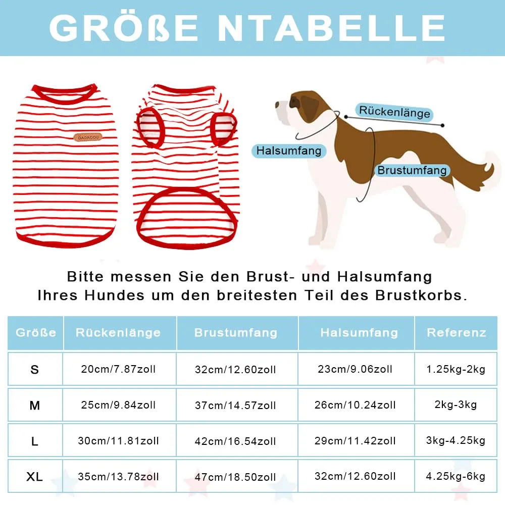 Voarge Maglietta a strisce in cotone per cani, Rosso, XL - immagine 2