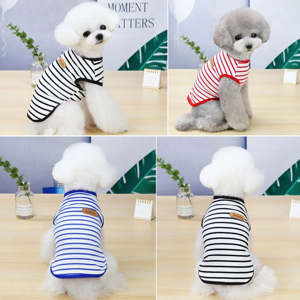 Voarge T-shirt a strisce per cani in cotone, taglia Large, Rosso - immagine 7