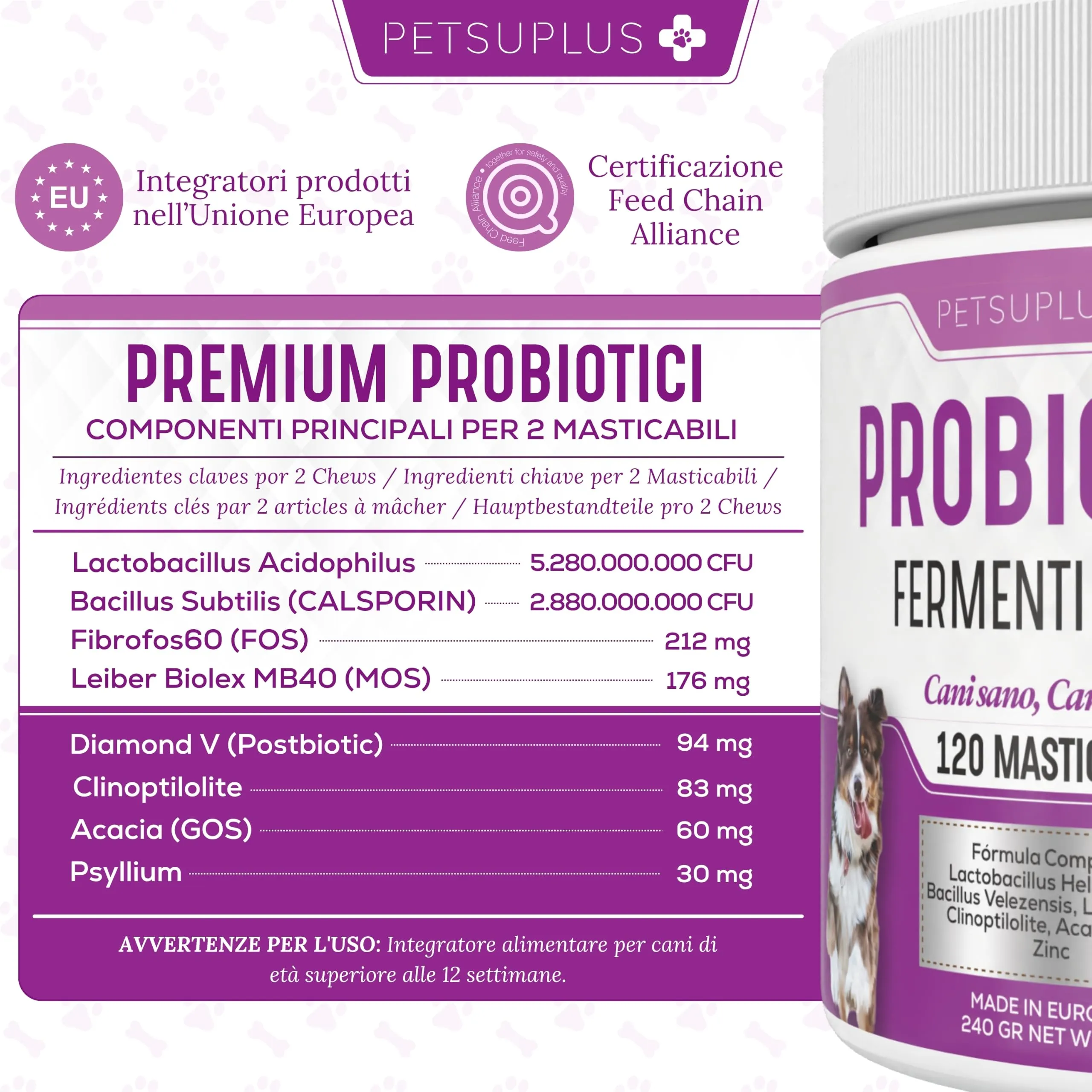 PETSUPLUS Probiotici per Cani - Fermenti Lattici - 120 masticabili - immagine 5