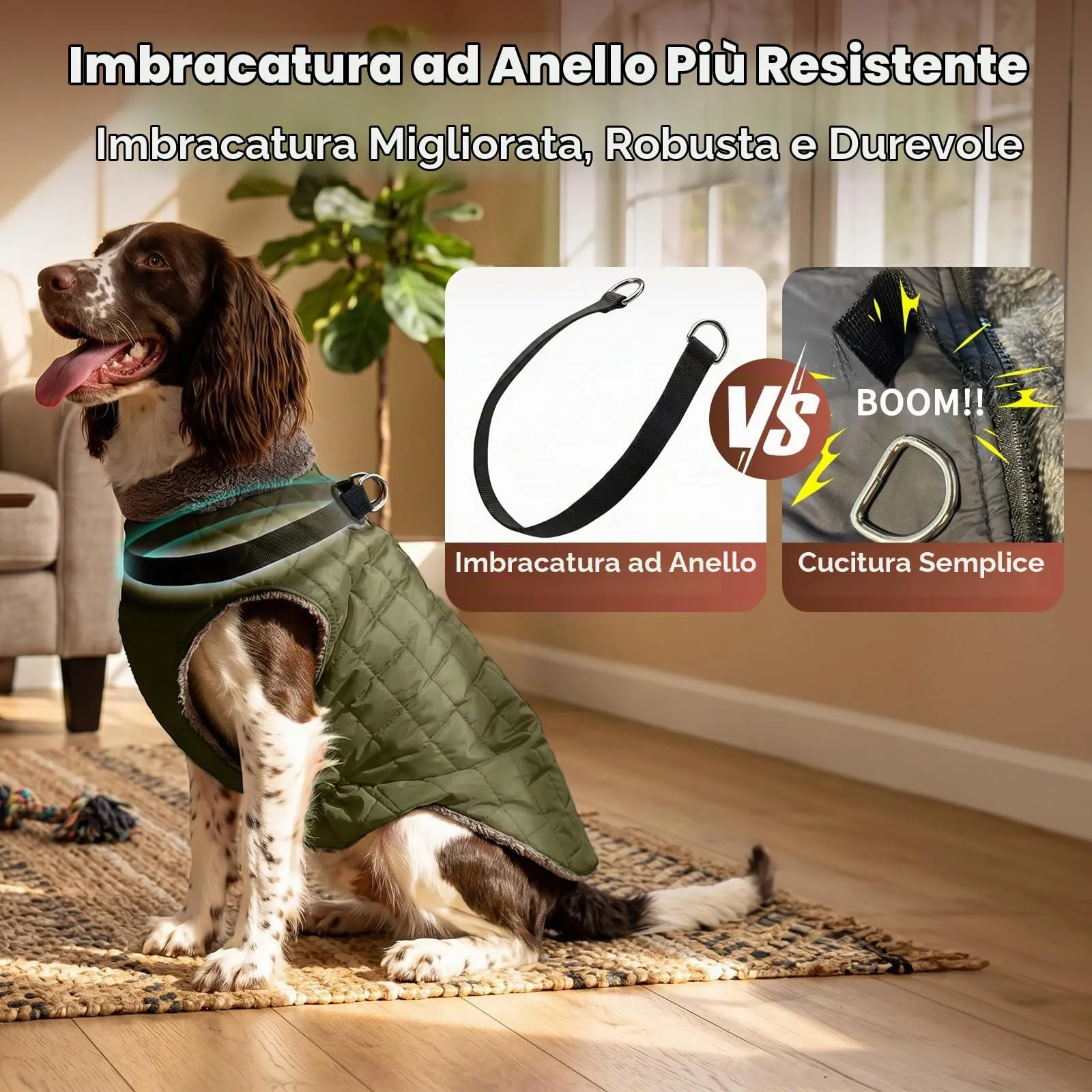 JoyDaog Cappottino in pile con imbracatura e anello a D, giacca impermeabile invernale per cani di piccola taglia, verde, M - immagine 3
