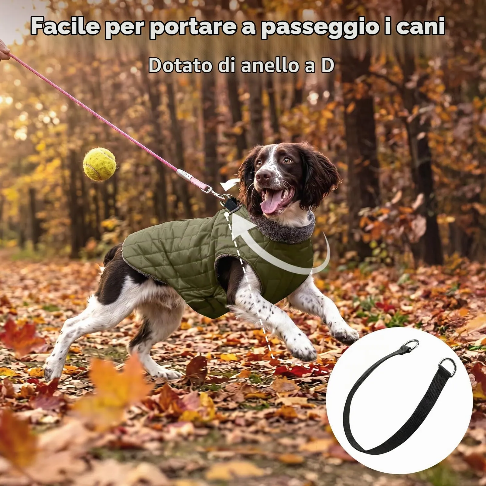 JoyDaog Cappottino in pile con imbracatura e anello a D, giacca impermeabile invernale per cani di piccola taglia, verde, M - immagine 8