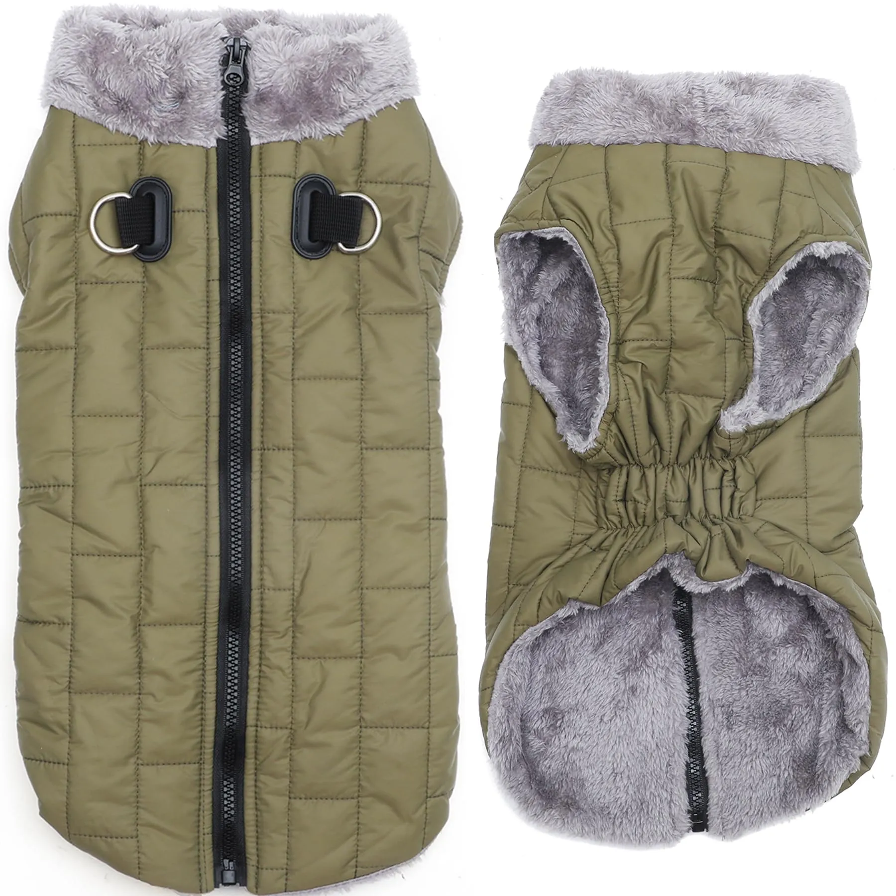 JoyDaog Cappottino per cani in pile con imbracatura e anello a D, giacca impermeabile invernale, verde, XXXL - immagine 1