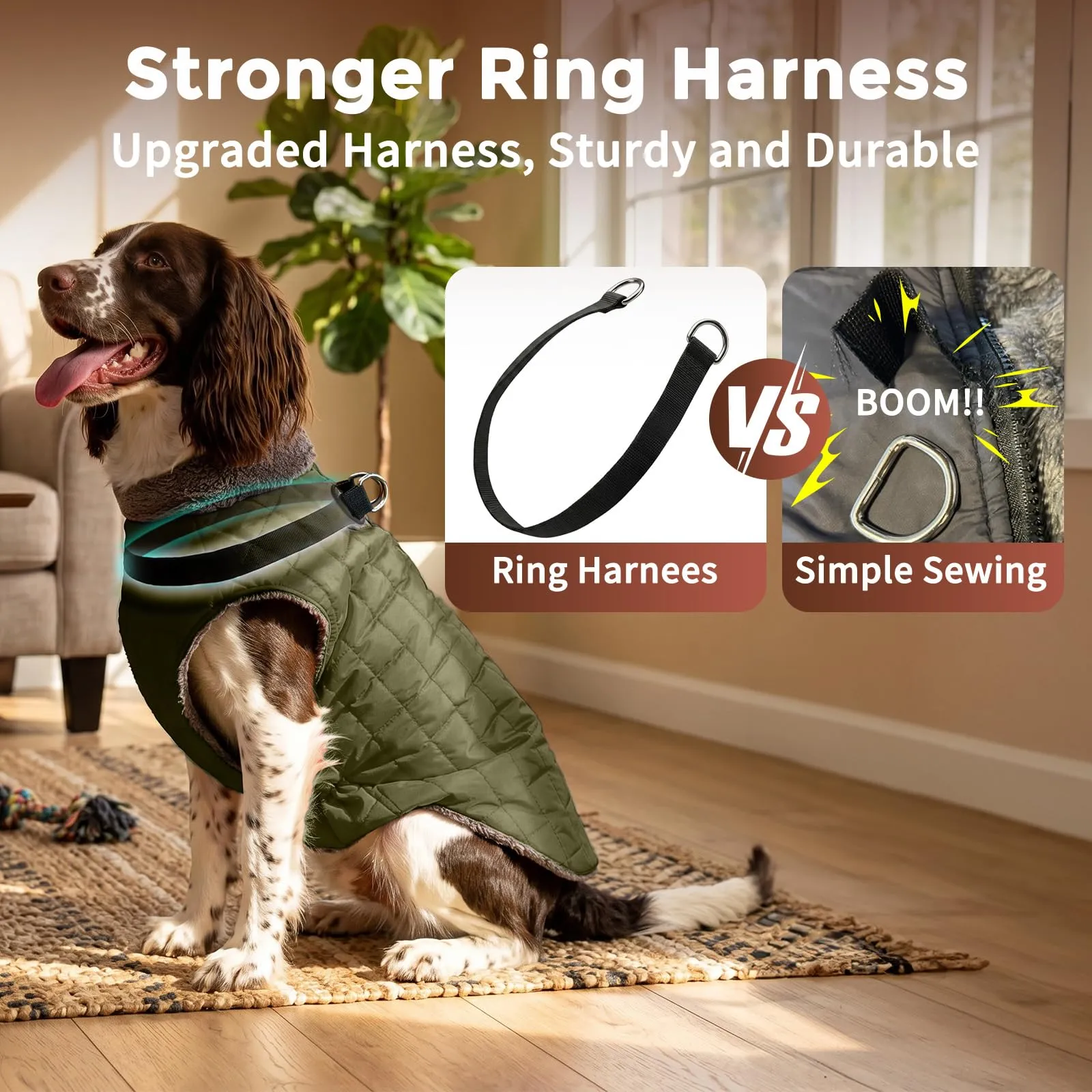 JoyDaog Cappottino per cani in pile con imbracatura e anello a D, giacca impermeabile invernale, verde, XXXL - immagine 3
