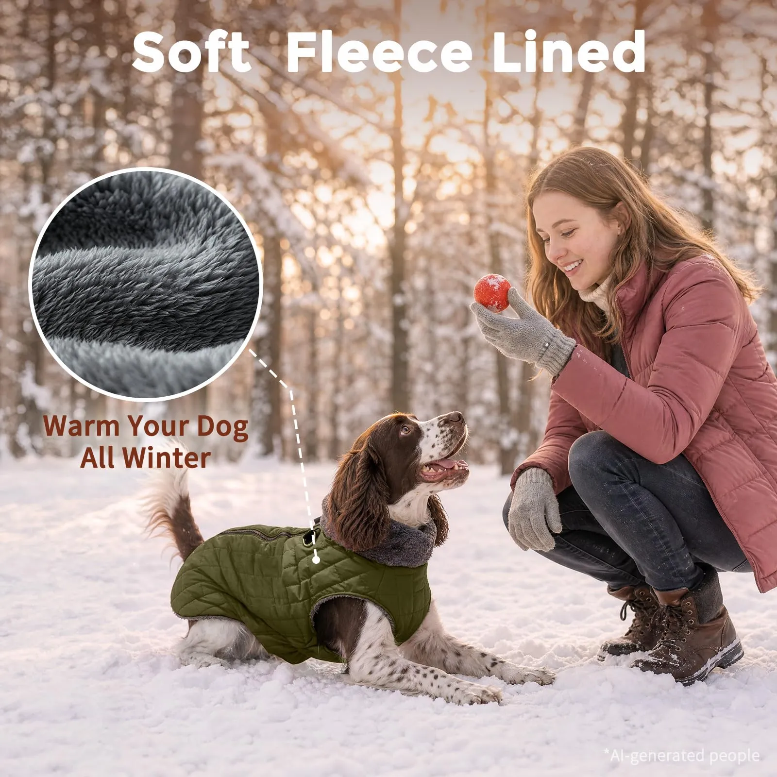 JoyDaog Cappottino per cani in pile con imbracatura e anello a D, giacca impermeabile invernale, verde, XXXL - immagine 6