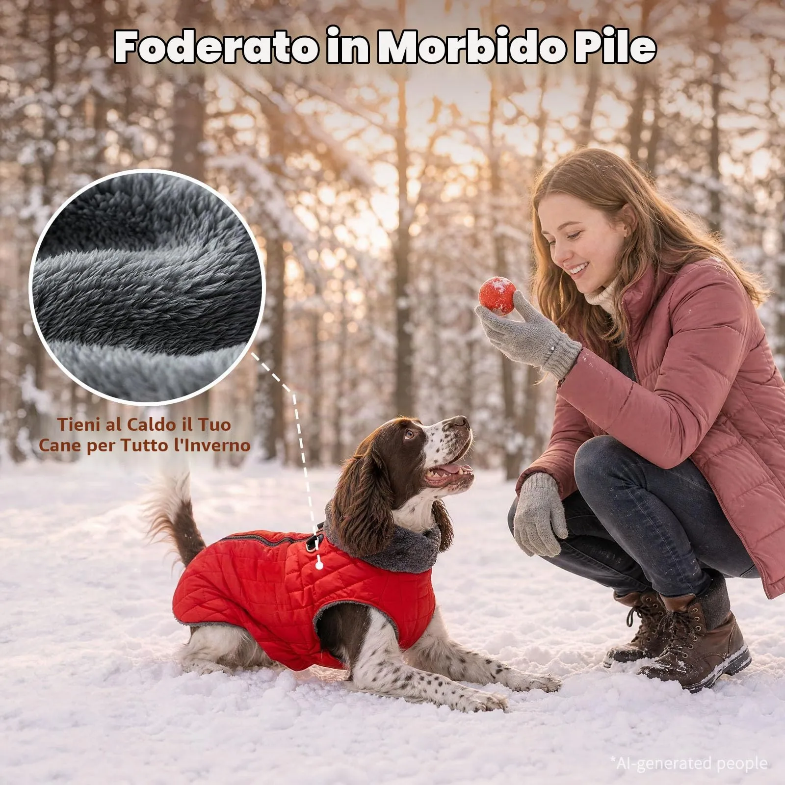 JoyDaog Cappottino in Pile per Cani con Imbracatura e Anello a D, Giacca Impermeabile Invernale per Cuccioli di Piccola Taglia, Rosso, S - immagine 6
