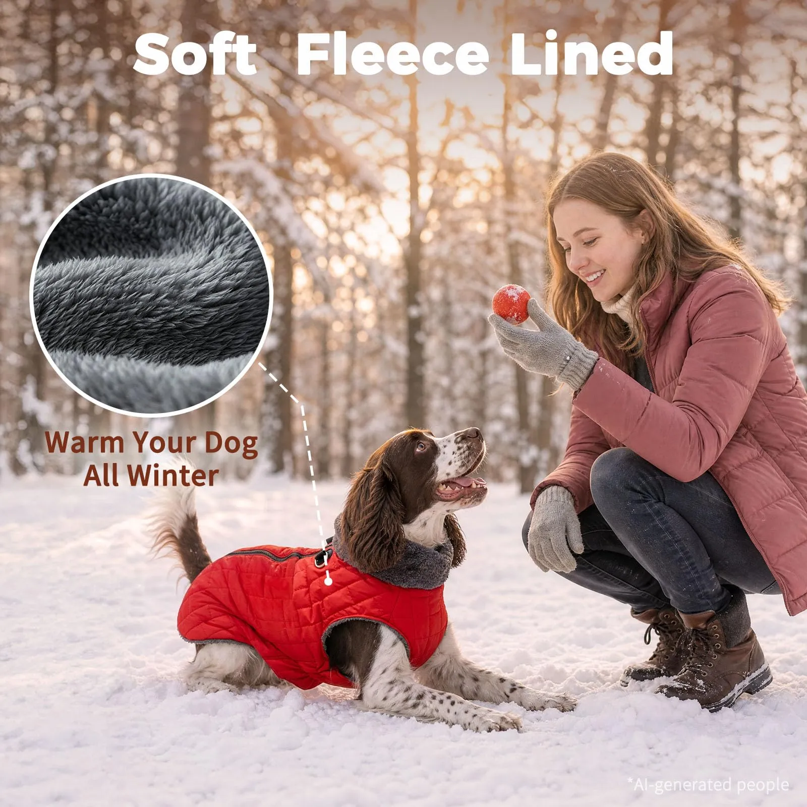 JoyDaog Cappottino in pile impermeabile con imbracatura per cani di grossa taglia, rosso, XXXL - immagine 6