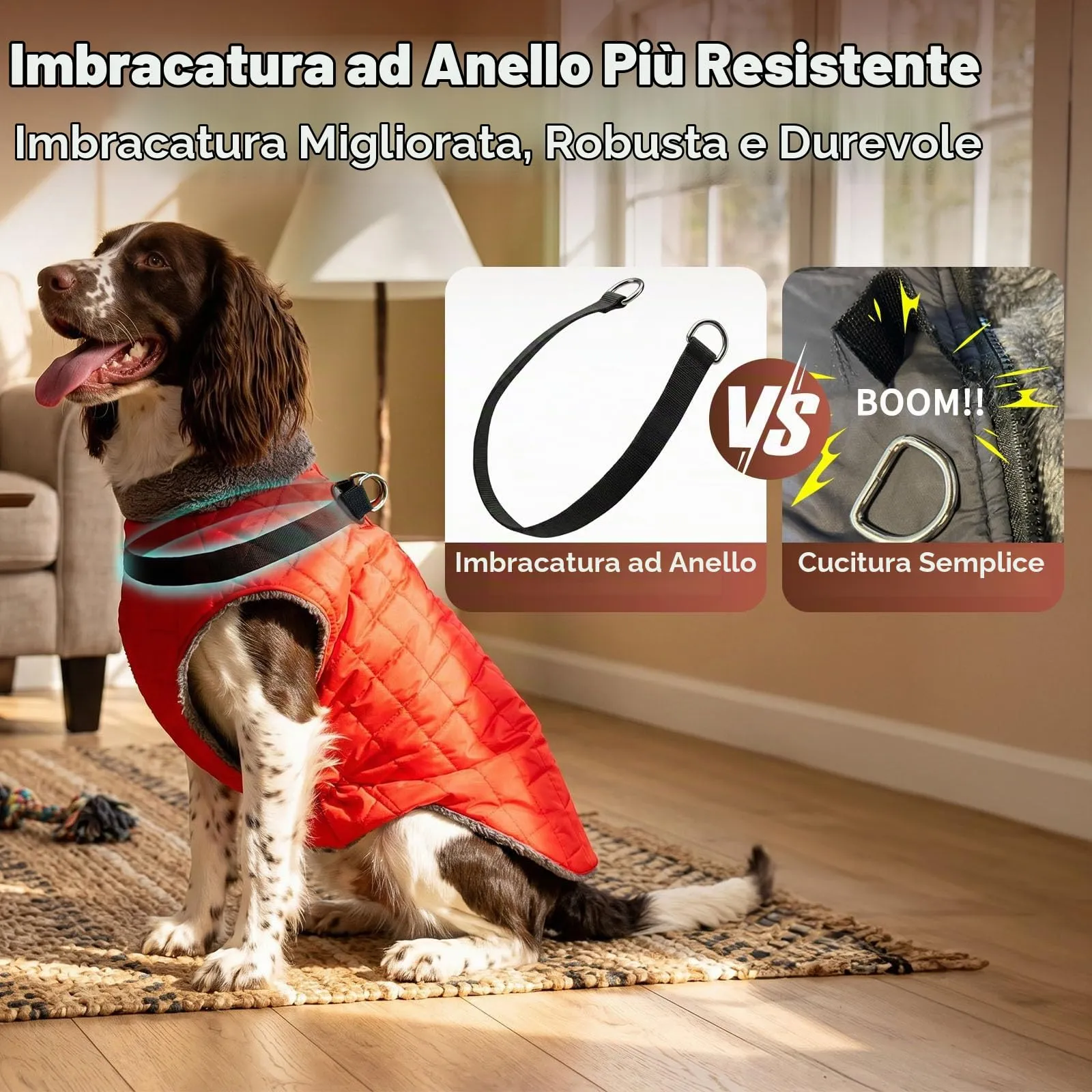 JoyDaog Cappottino in pile con imbracatura e anello a D, giacca impermeabile invernale per cani di media taglia, rosso, L - immagine 3