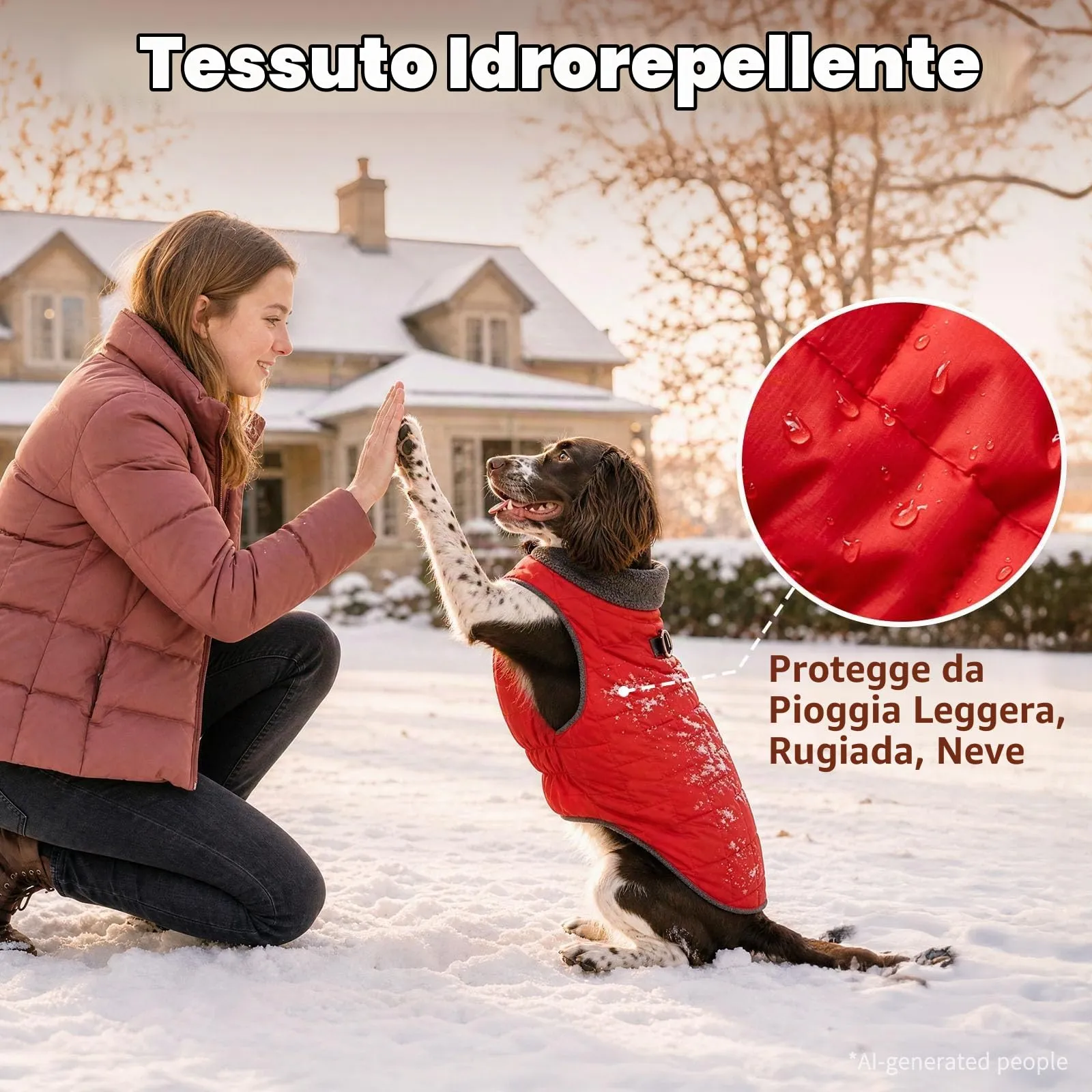 JoyDaog Cappottino in pile con imbracatura e anello a D, giacca impermeabile invernale per cani di media taglia, rosso, L - immagine 5