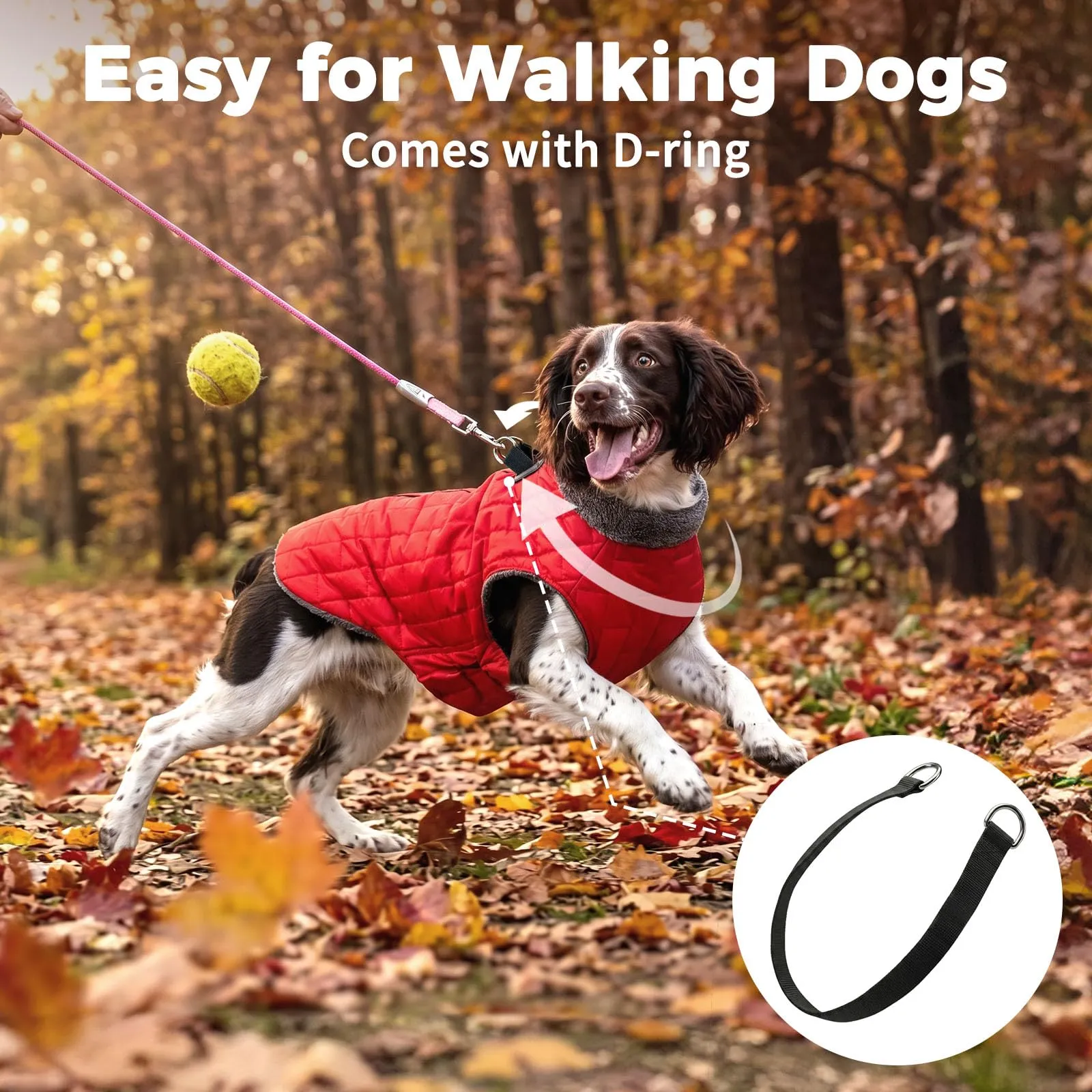 JoyDaog Cappottino in pile per cani con imbracatura, impermeabile, rosso, XS - immagine 8