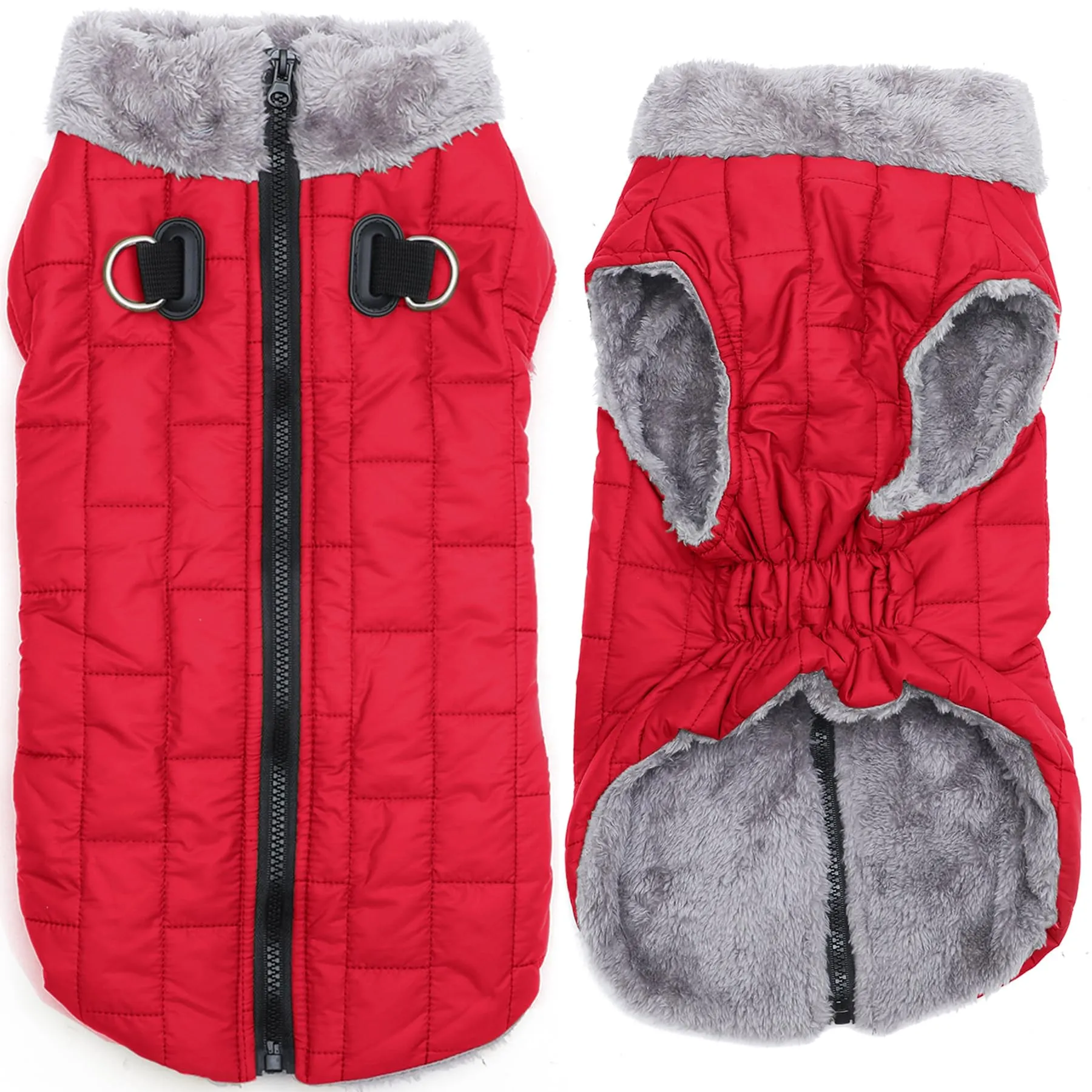 JoyDaog Cappottino in pile con imbracatura per cani, giacca impermeabile invernale, rosso, M - immagine 1