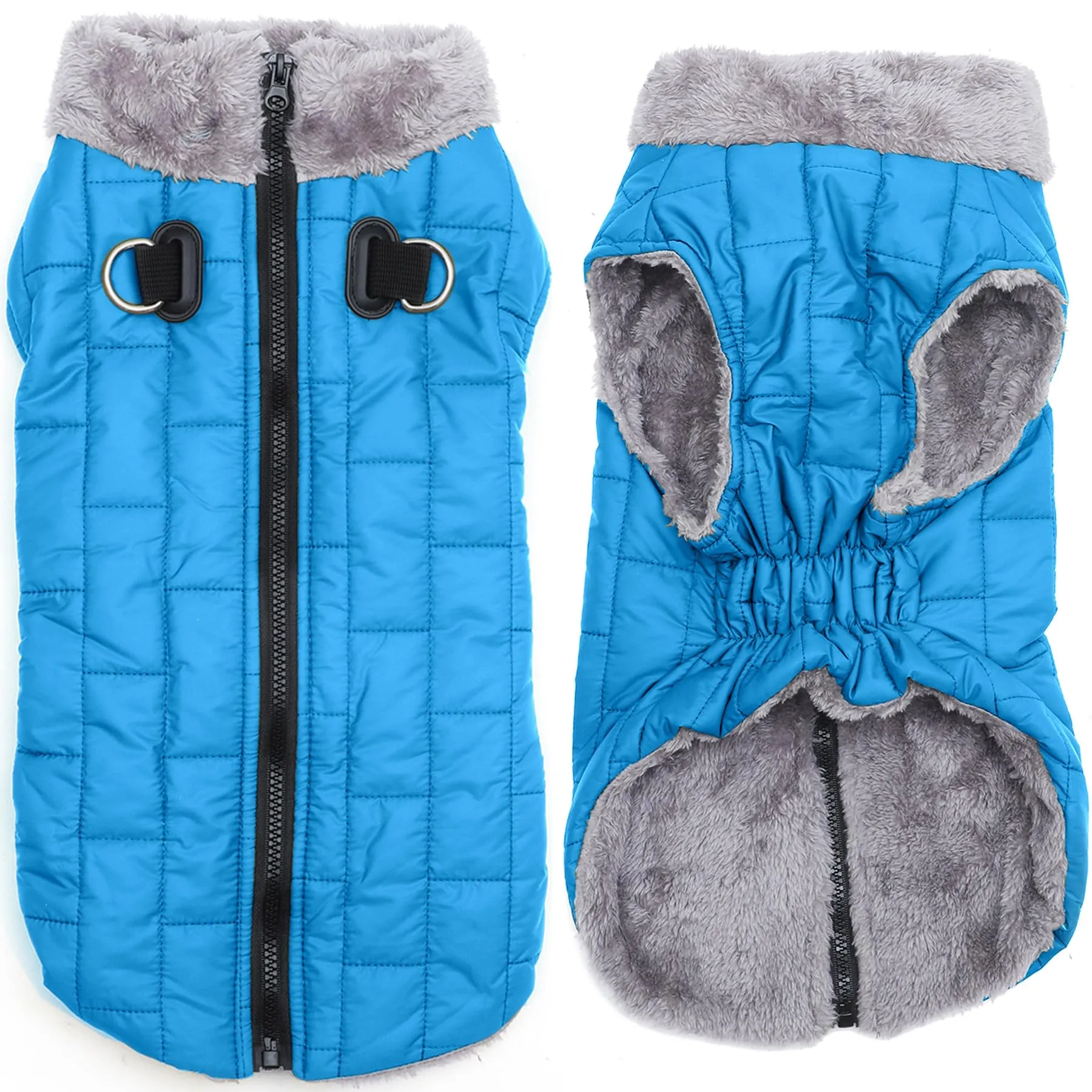 JoyDaog Cappottino in pile impermeabile per cani con imbracatura e anello a D, celeste, L - immagine 1