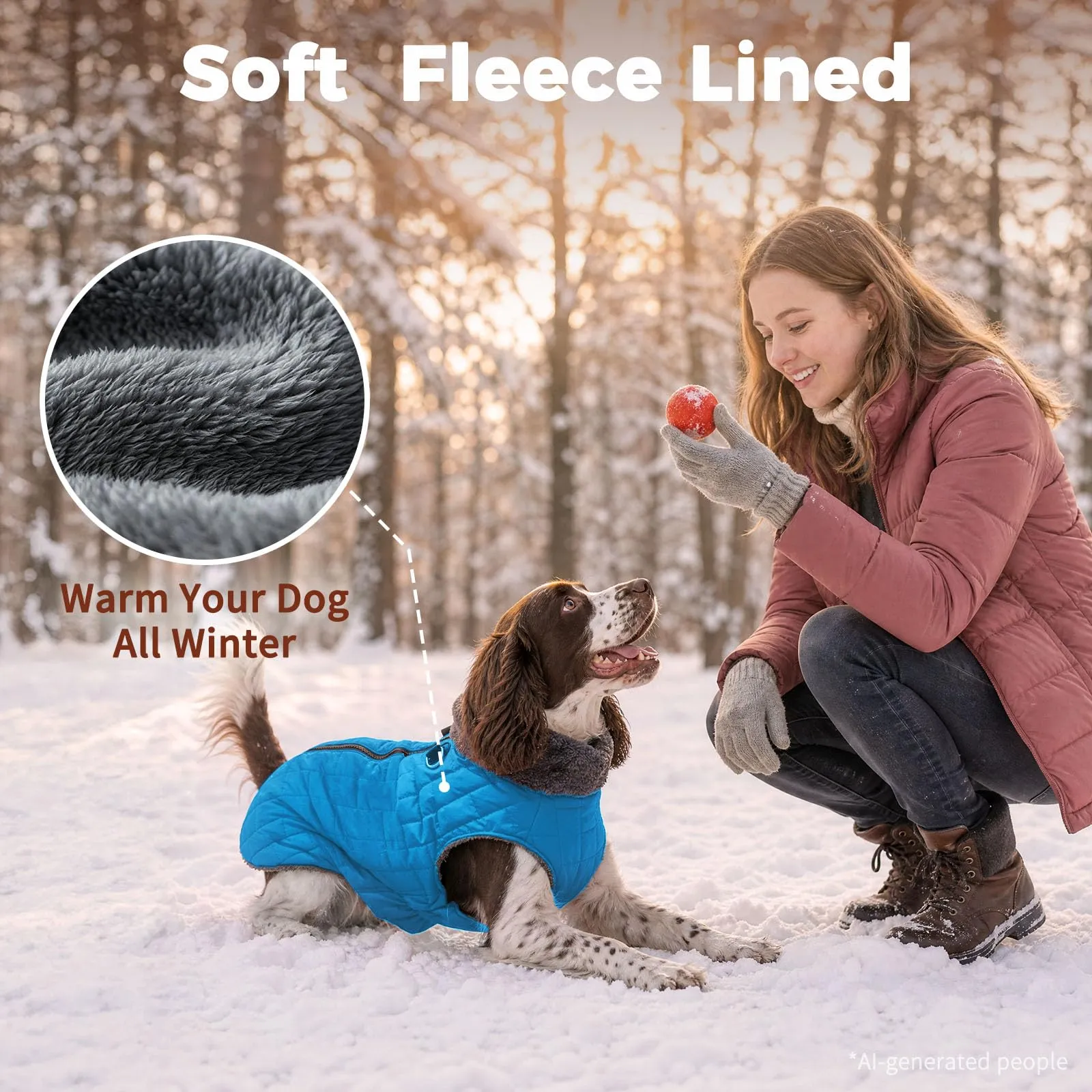 JoyDaog Cappottino in pile con imbracatura e anello a D, giacca impermeabile invernale per cani di piccola taglia, azzurro, XS - immagine 6