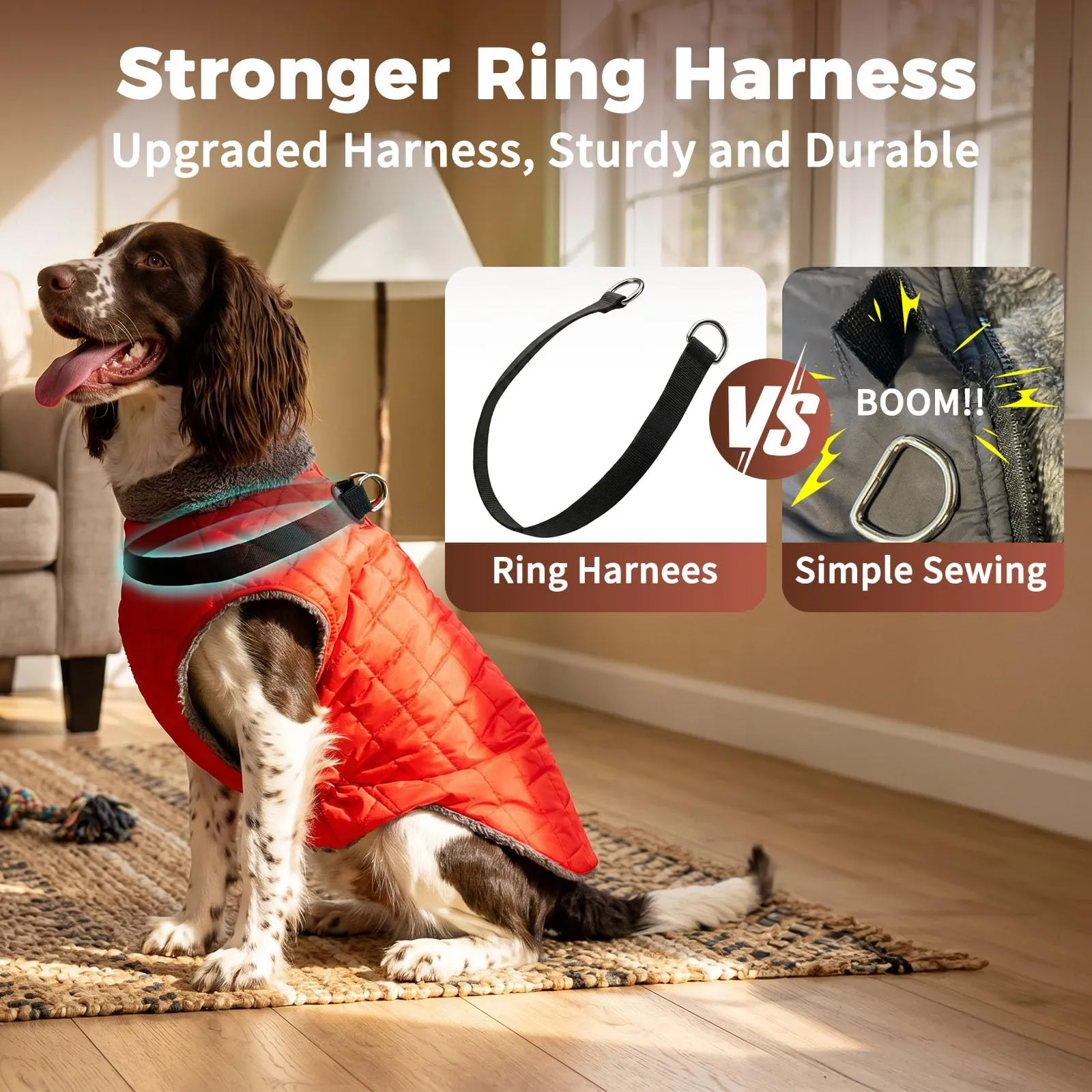 JoyDaog Cappottino in pile impermeabile con imbracatura per cani, Rosso, XXL - immagine 3