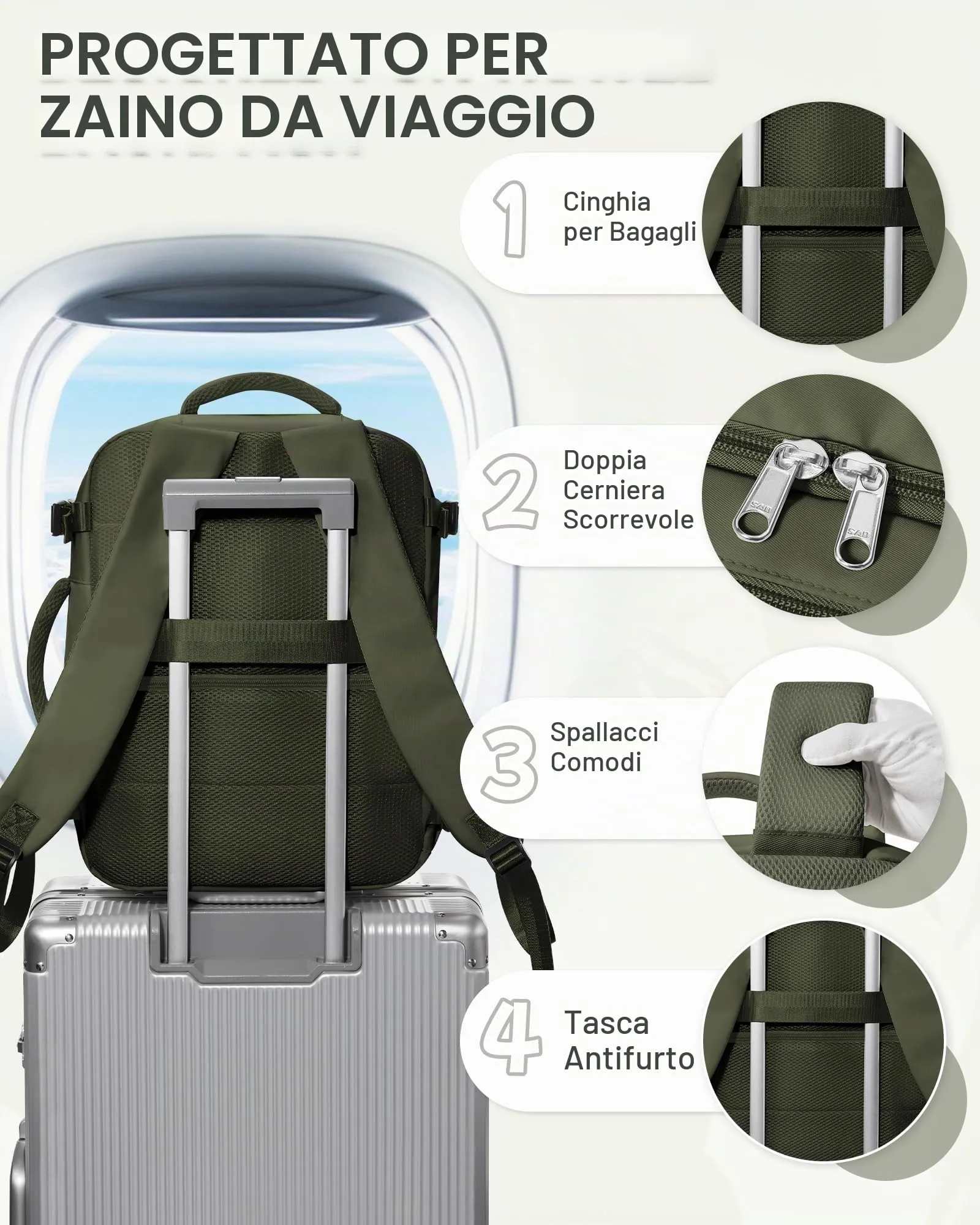 BJLFS Zaino da Viaggio Bagaglio a Mano 40x30x20 per Ryanair e Wizzair - immagine 6