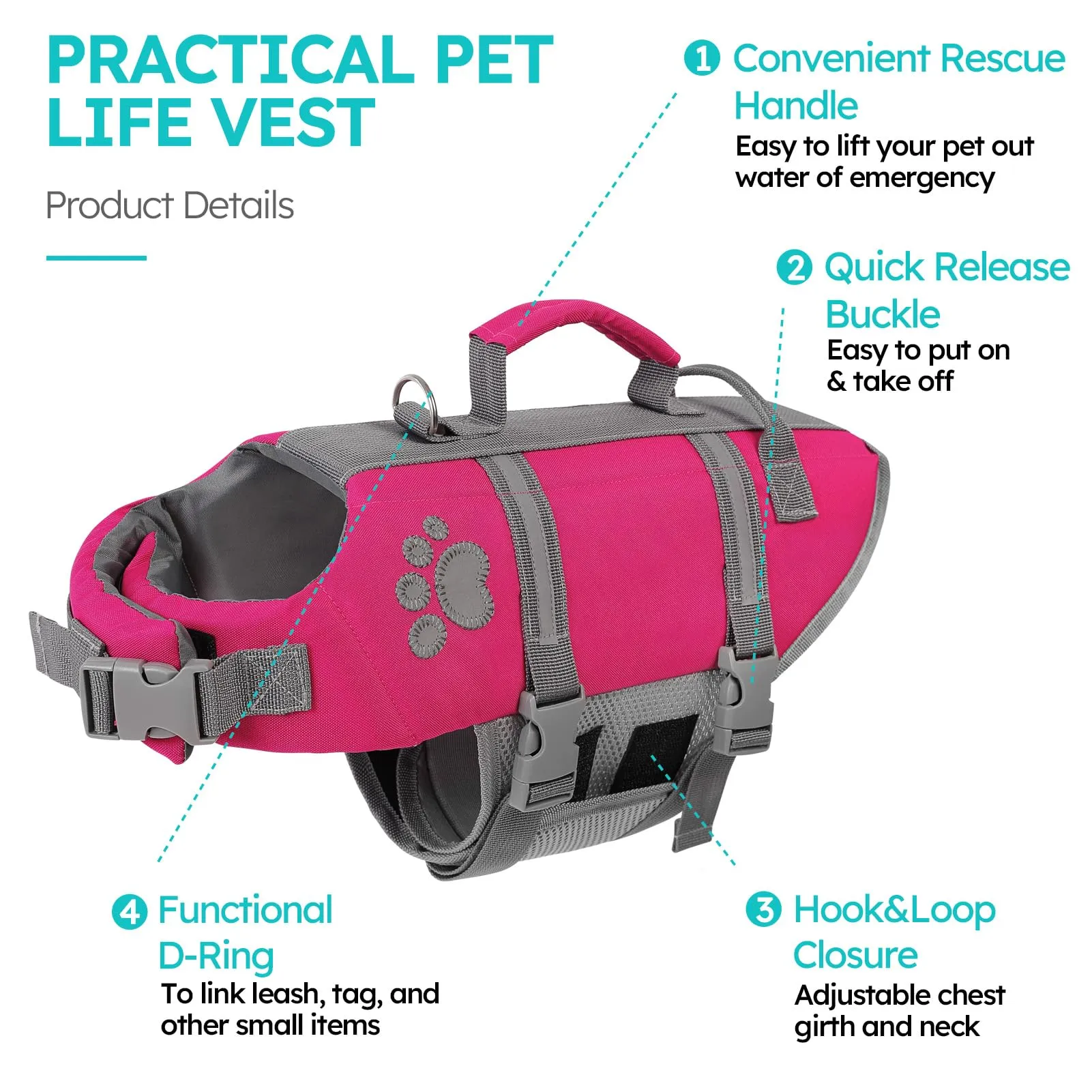 Queenmore Salvagente per Cani Grandi, XL, Fucsia - immagine 2