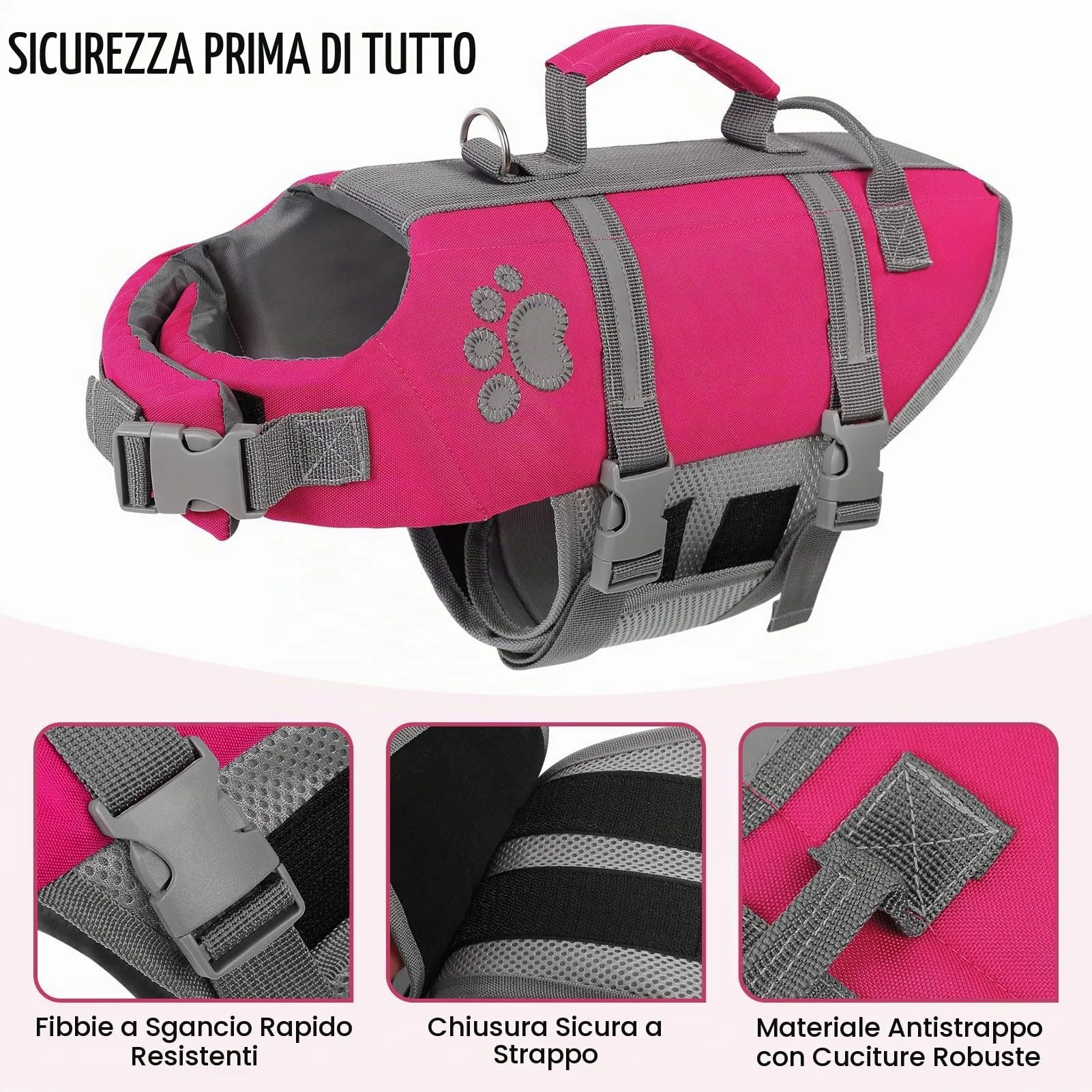 Queenmore Giubbotto Salvagente per Cani Grandi, Riflettente, Fucsia, 2XL - immagine 2