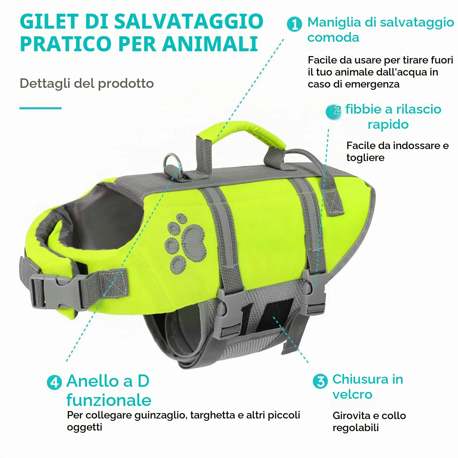 Queenmore Salvagente per Cani Grandi con Maniglia di Salvataggio, Verde, L - immagine 2
