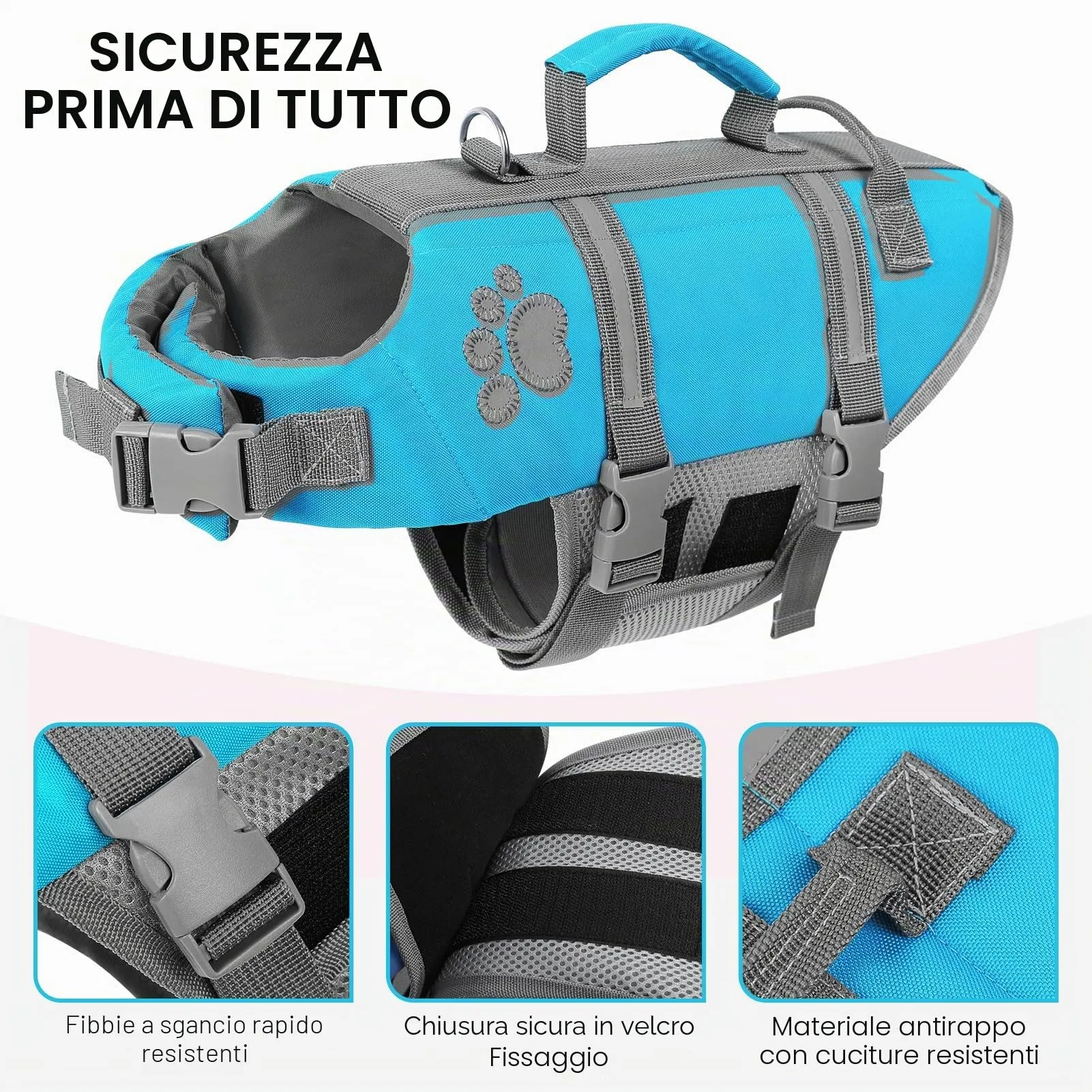 Queenmore Salvagente per Cani Taglia Media, Riflettente, Blu, M - immagine 3