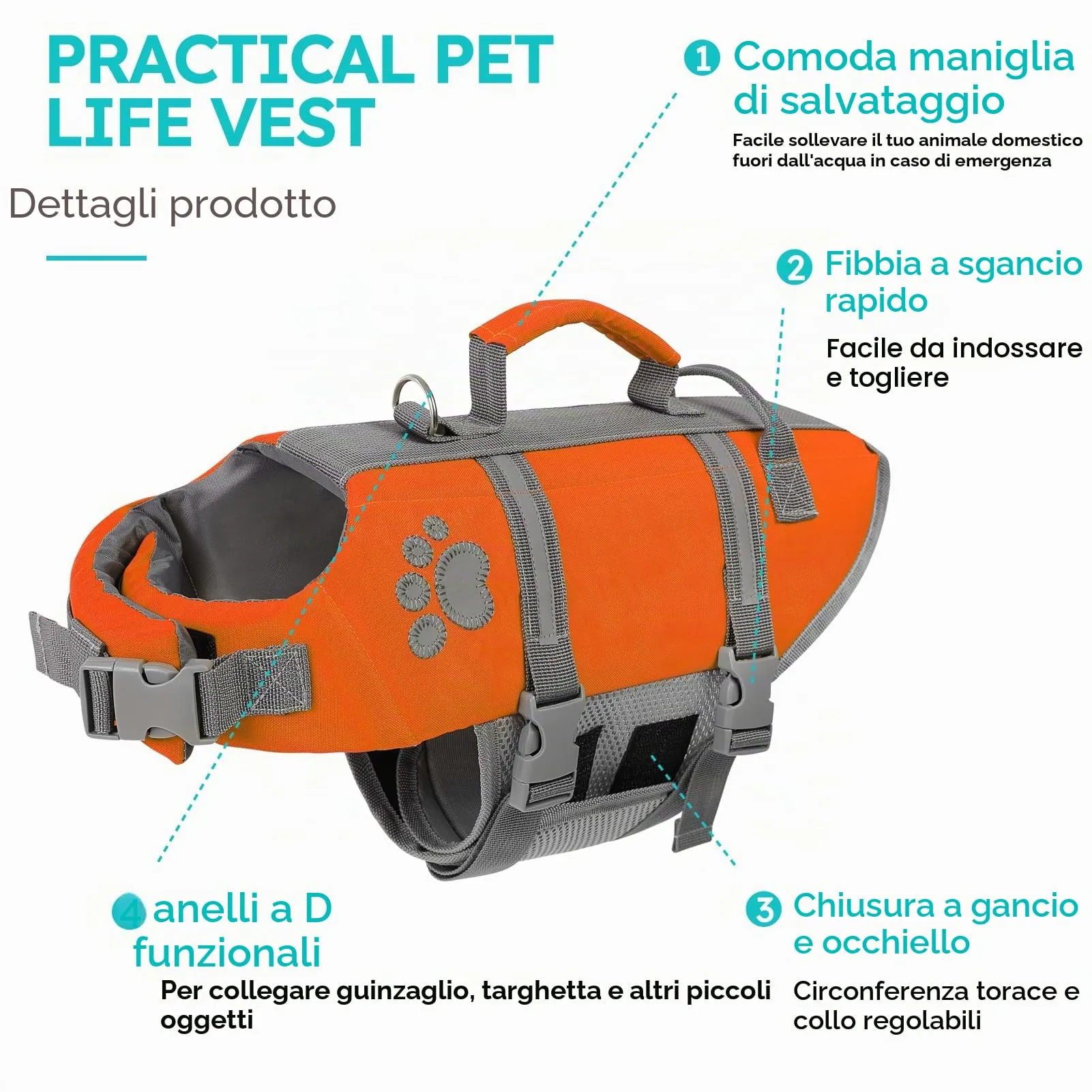 Queenmore Salvagente per Cani Piccoli, Riflettente, Regolabile (S, Arancione) - immagine 2