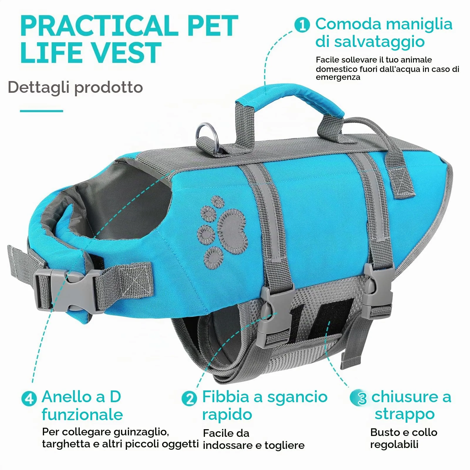 Queenmore Giubbotto Salvagente per Cani Grandi, Riflettente e Regolabile, Blu, XL - immagine 2