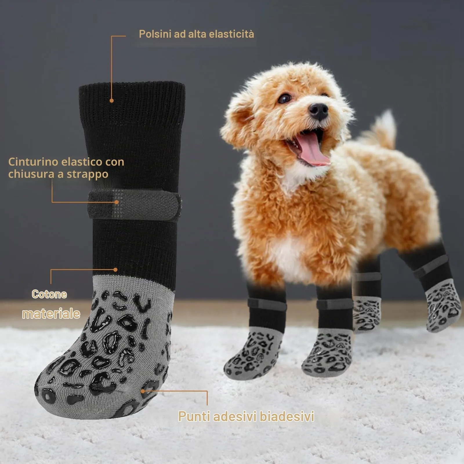 YEAMLTE Calzini Antiscivolo per Cani con Chiusura a Strappo, 2 Paia, Taglia M - immagine 3
