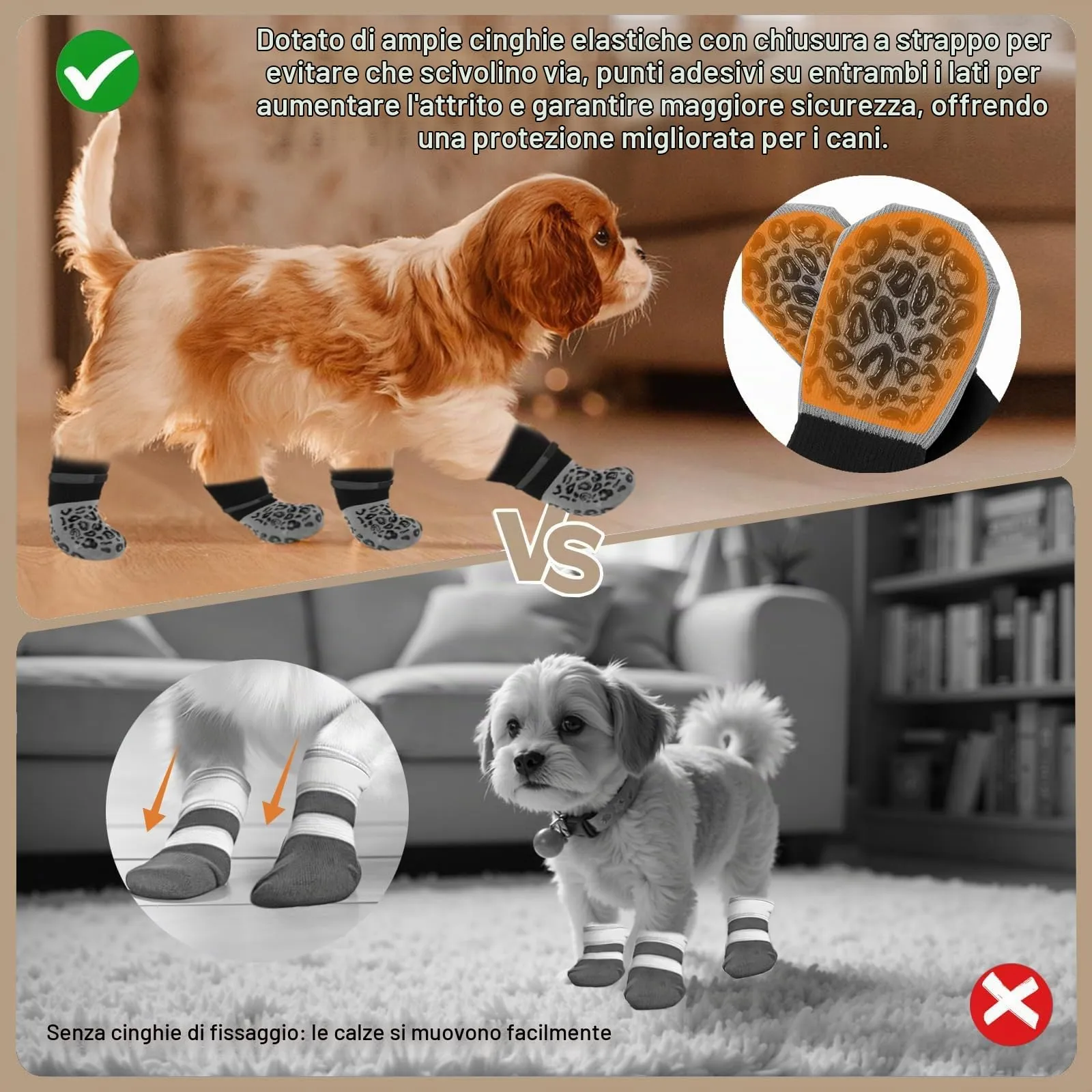 YEAMLTE Calzini Antiscivolo per Cani con Chiusura a Strappo, 2 Paia, Taglia M - immagine 5