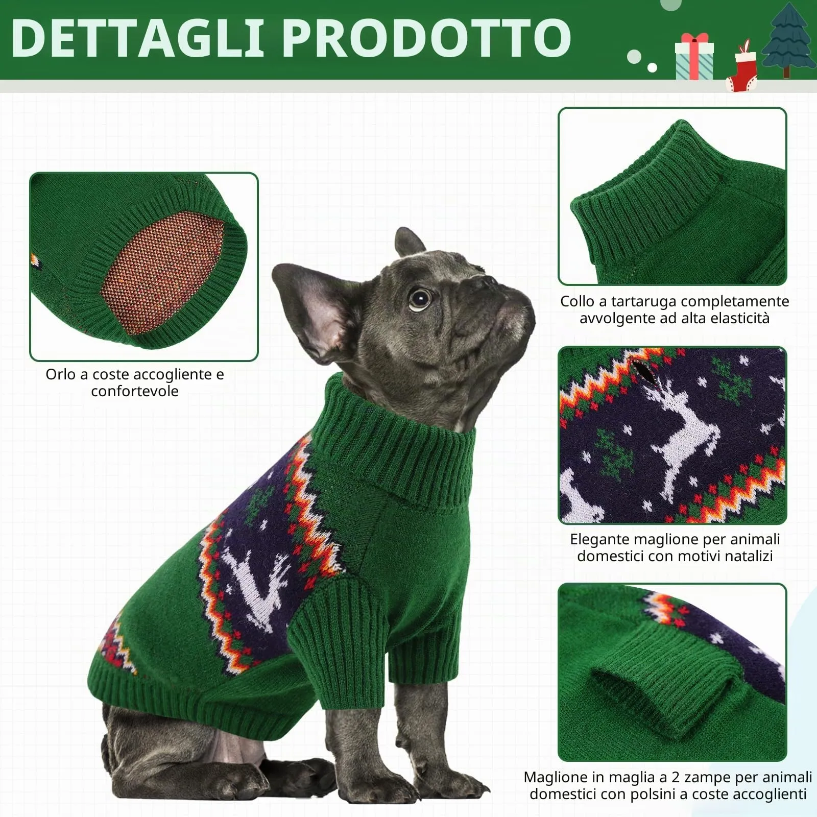 Queenmore Maglione di Natale per Cane Bassotto, Caldo ed Elastico con Collo Alto - immagine 3