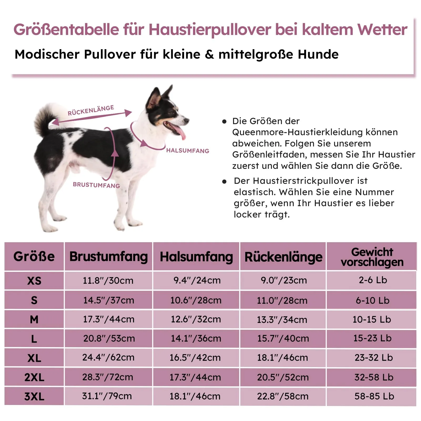 Queenmore Maglioncino per Cani a Treccia con Collo Alto, Taglia XS, Prugna - immagine 3