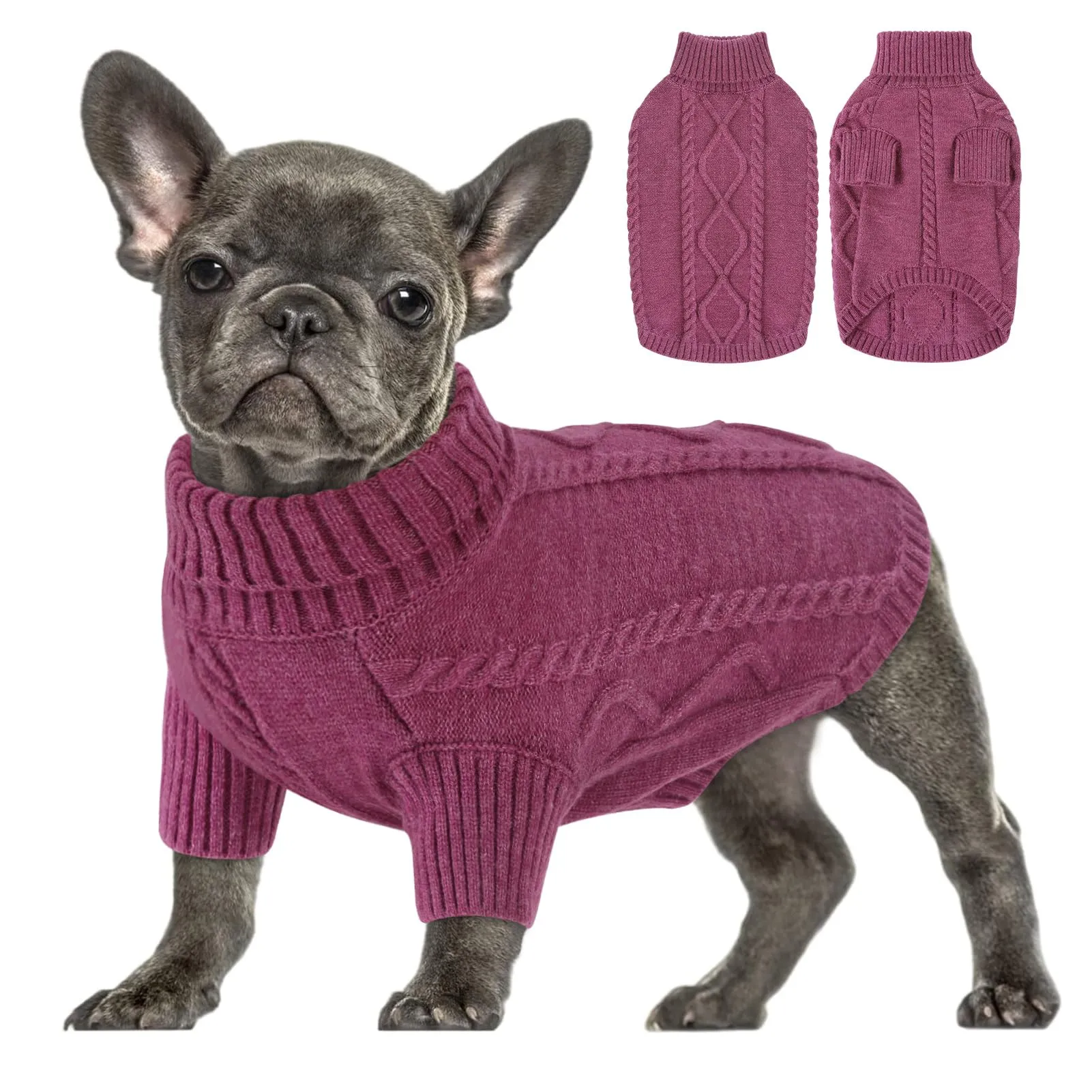 Queenmore Maglioncino per Cani a Treccia con Collo Alto, Taglia S, Prugna - immagine 1