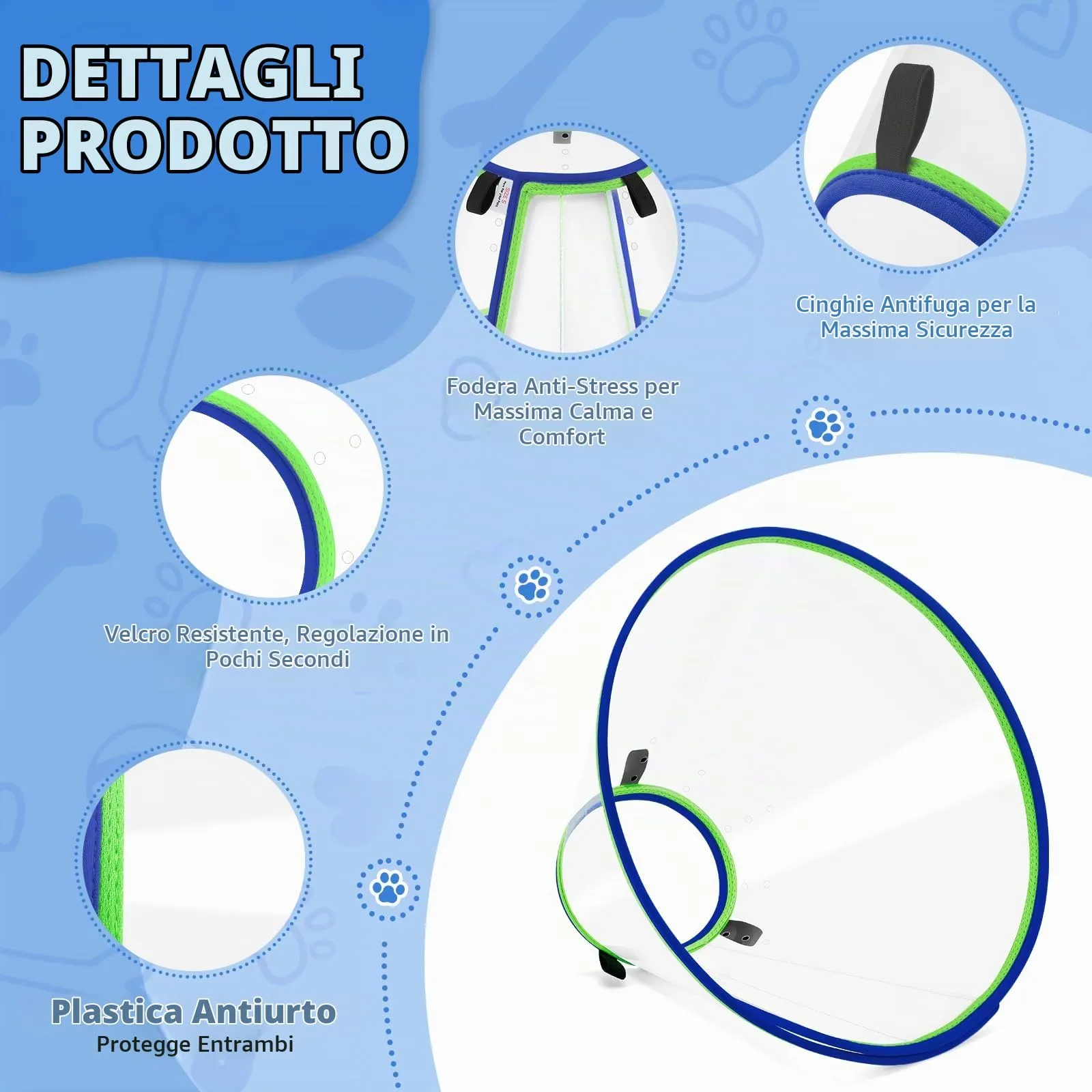 ICOYEA Collare Elisabettiano per Cani Morbido e Regolabile, Post-Operatorio Anti-Leccamento e Anti-Morso, Blu, Size 7 - immagine 3