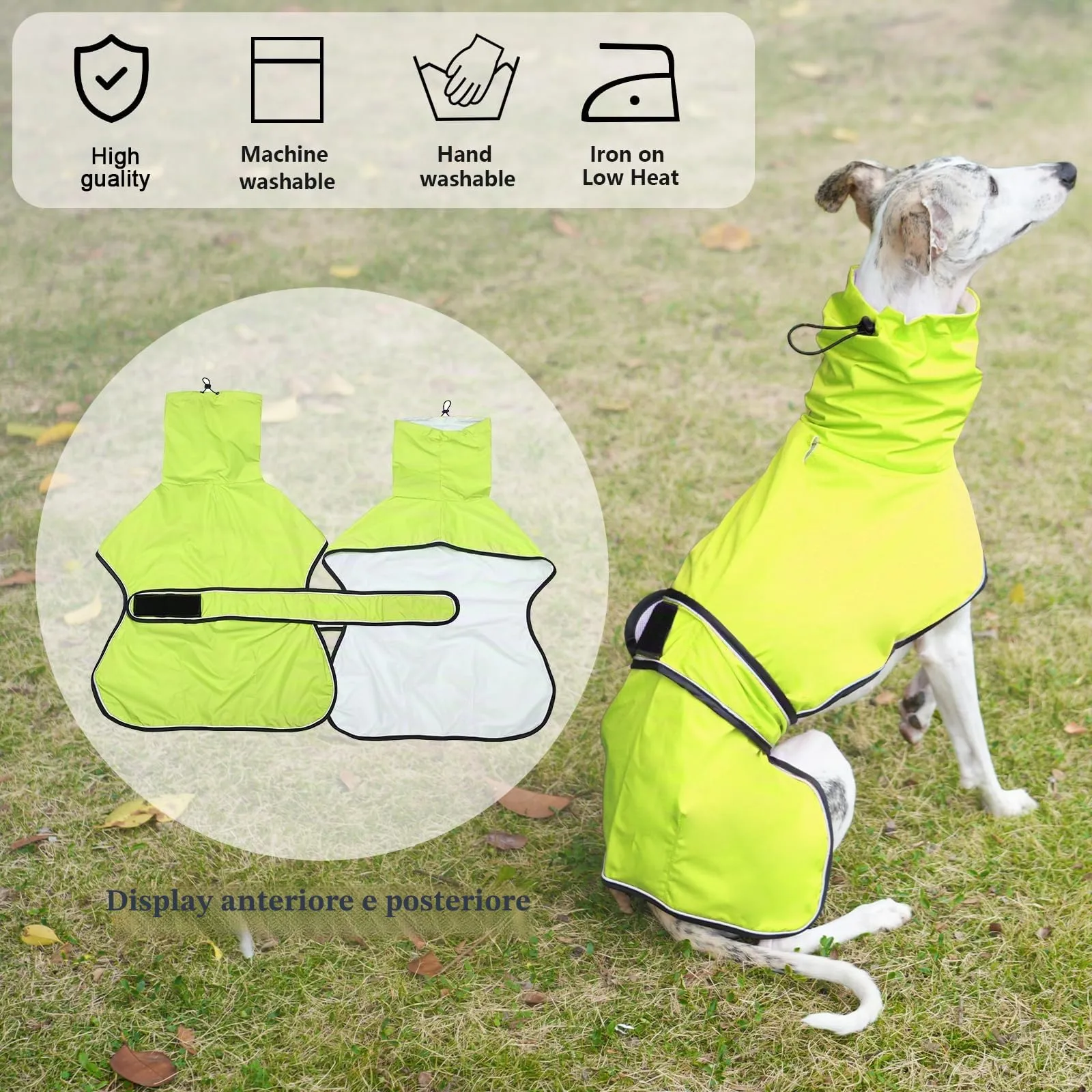 Geyecete Giacca Impermeabile per Cane, Regolabile e Leggera con Cinghie Riflettenti e Foro Pettorina per Levrieri, Lurcher e Whippets, Verde, XL - immagine 5