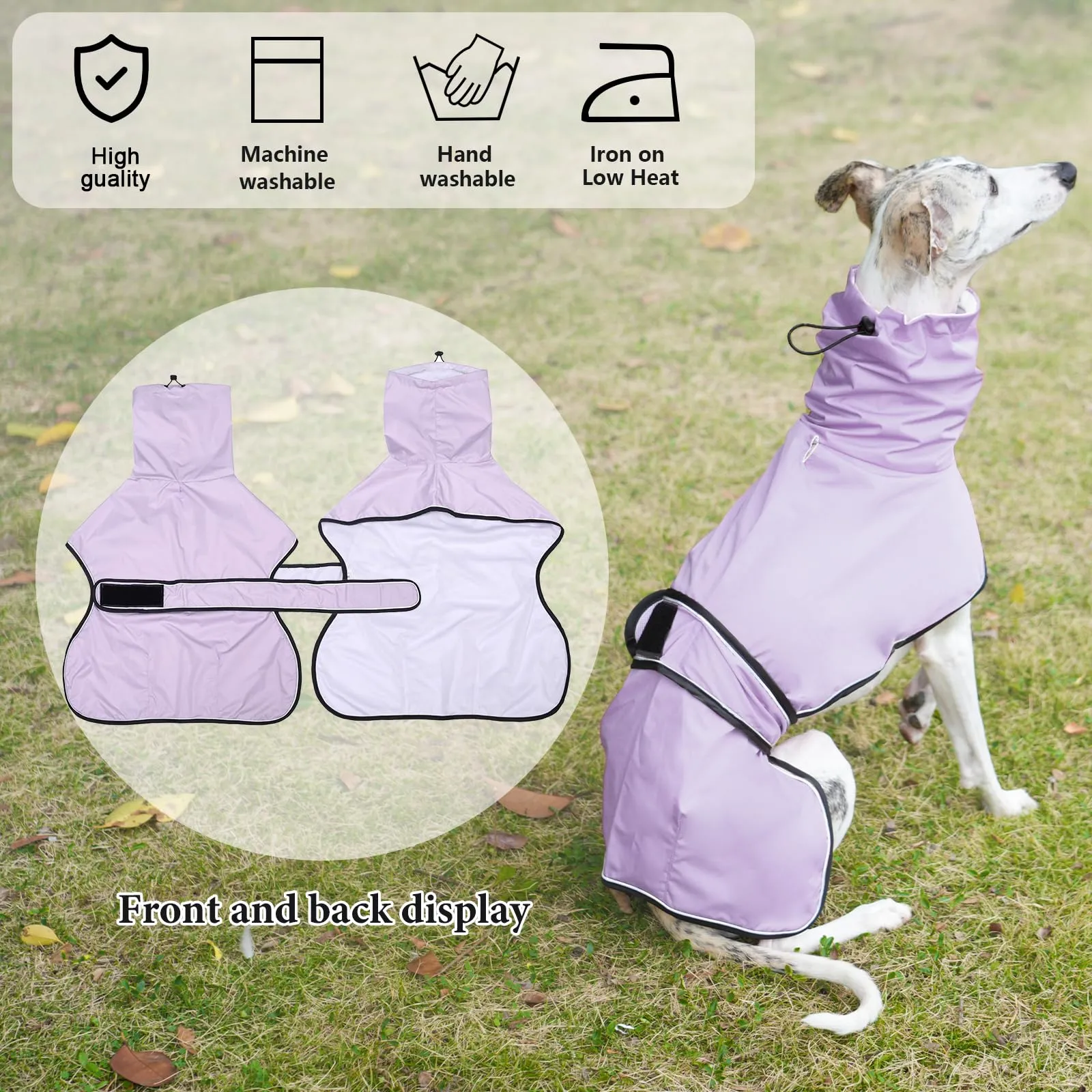 Geyecete Giacca Impermeabile per Cane Regolabile con Cinghie Riflettenti e Foro Pettorina, viola, XXL - immagine 5