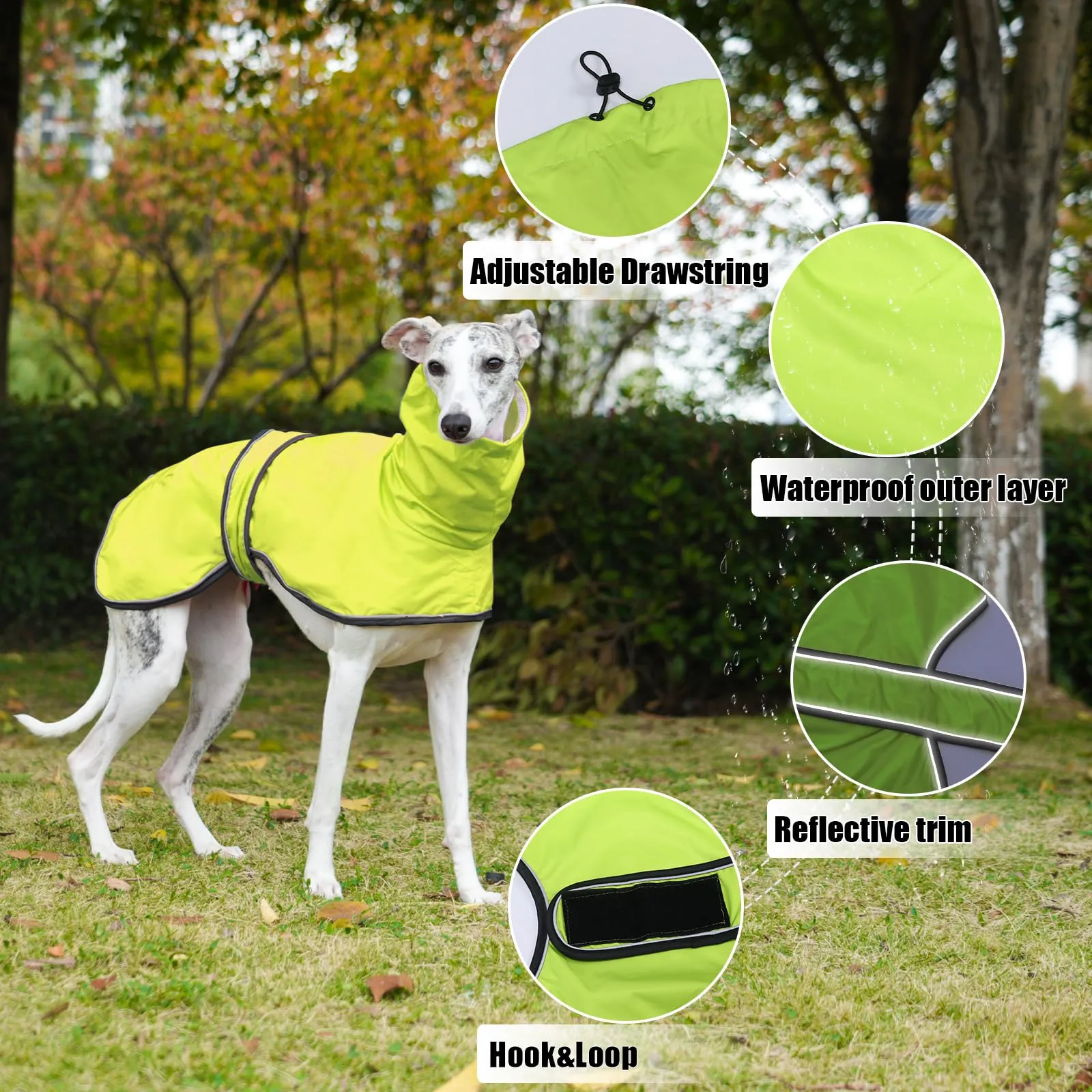 Geyecete Giacca Impermeabile per Cane, Regolabile e Leggera con Cinghie Riflettenti, Verde, S - immagine 2