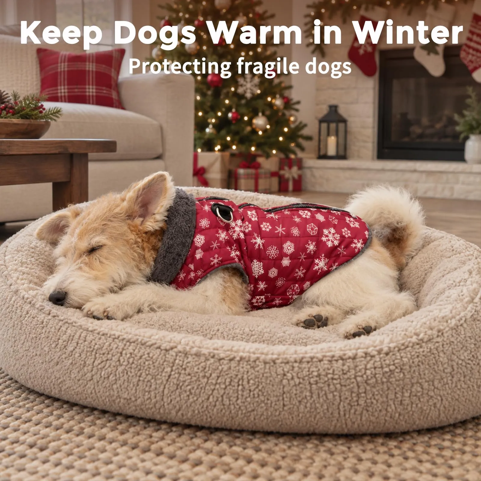 JoyDaog Cappottino in Pile per Cani con Imbracatura, Giacca Impermeabile Invernale, Rosso Motivo Neve, XXXL - immagine 9